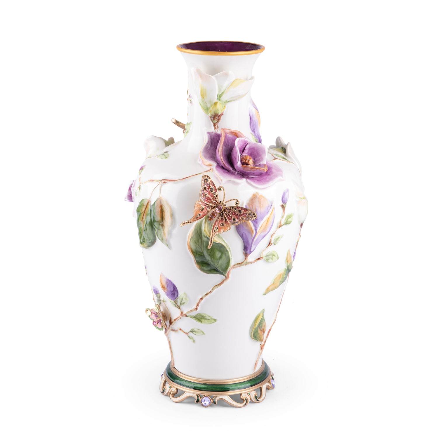 Jay Strongwater. Magnolia Vase, Gilded and Studded with Swarovski