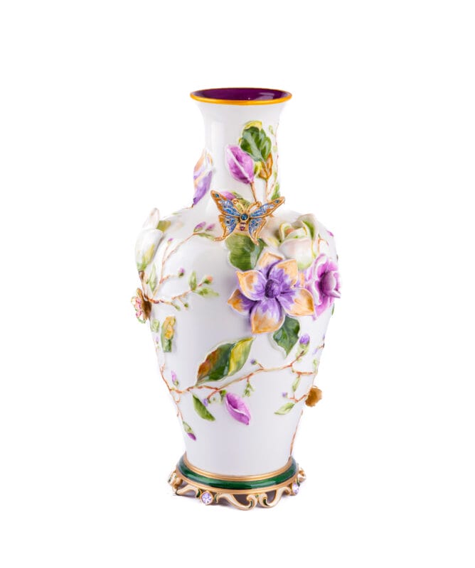 Jay Strongwater. Magnolia Vase, Gilded and Studded with Swarovski