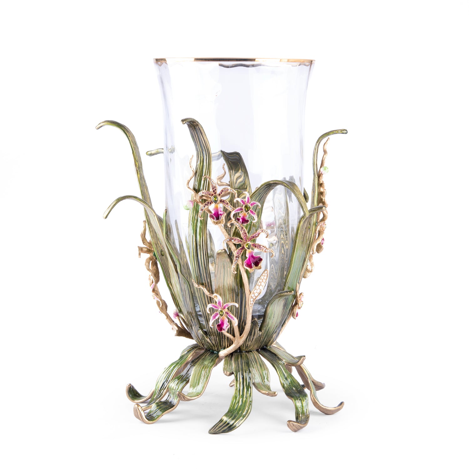 Jay Strongwater. Valerie Orchid Vase, Gilded and Studded with Swarovski