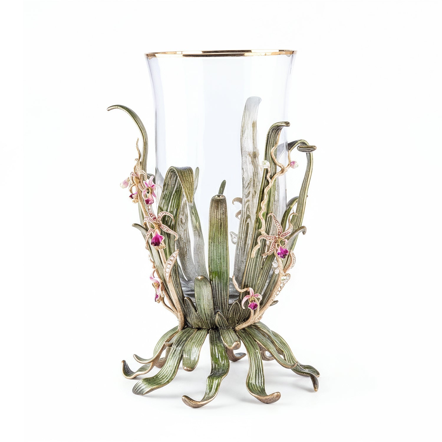 Jay Strongwater. Valerie Orchid Vase, Gilded and Studded with Swarovski