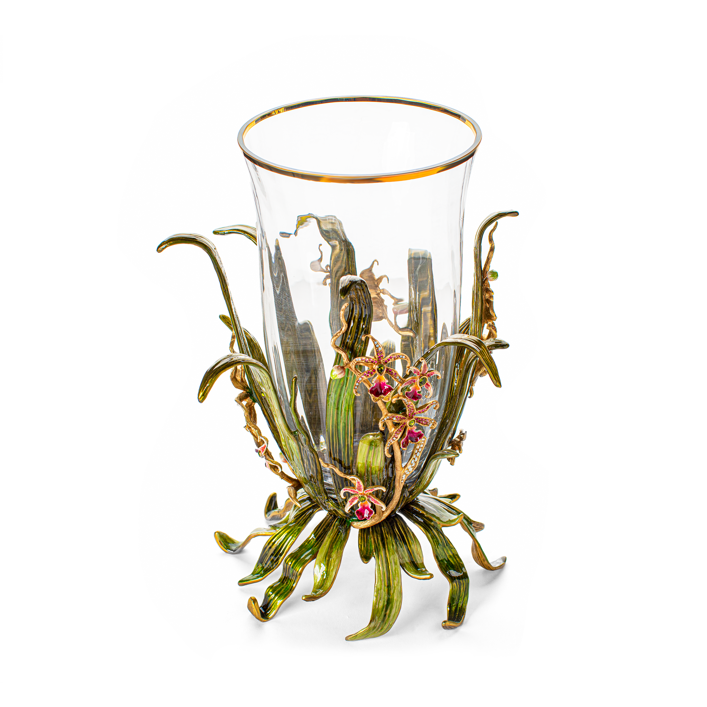 Jay Strongwater. Valerie Orchid Vase, Gilded and  Studded with Swarovski