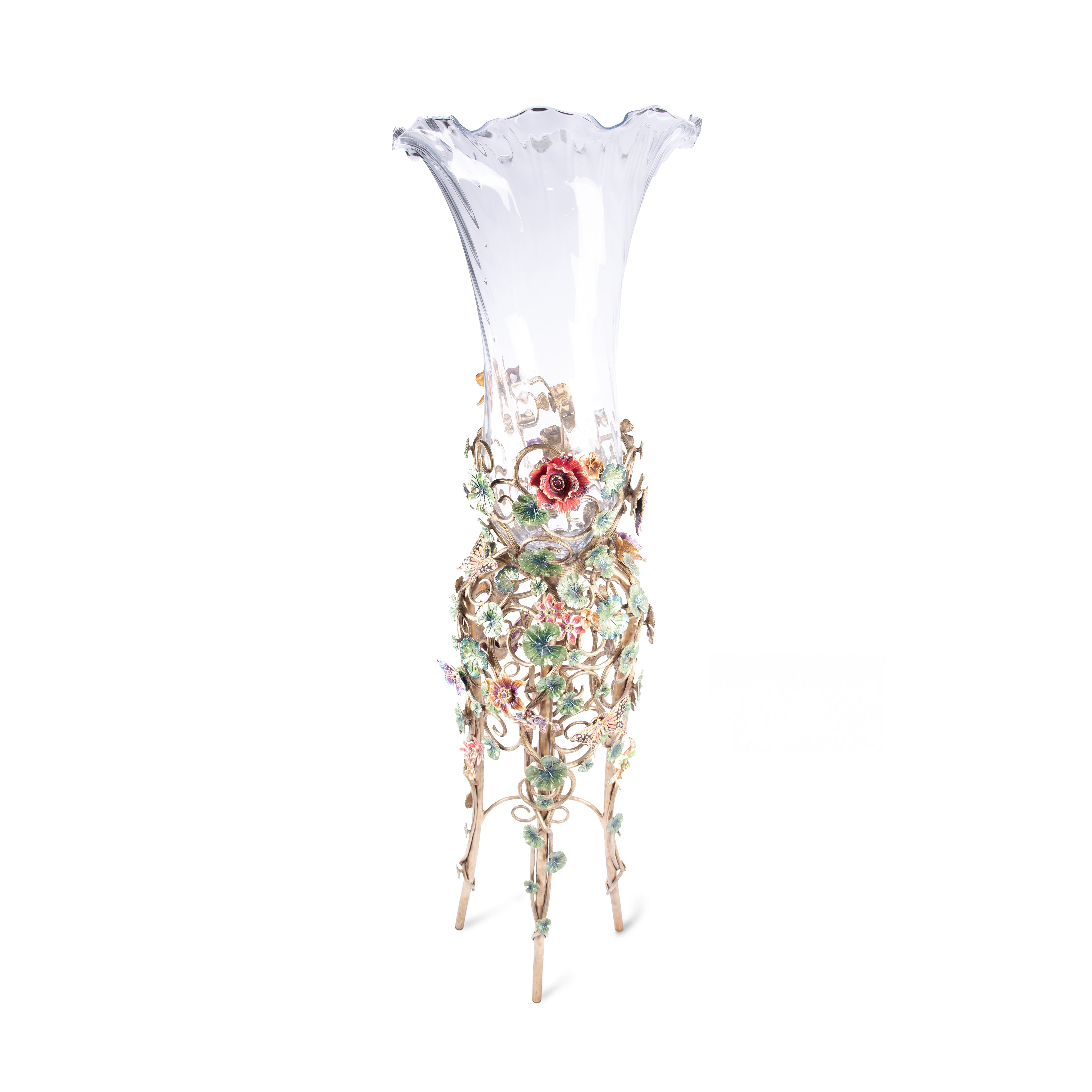 Jay Strongwater. Madden Floral Standing Crystal Vase. (Limited Edition)