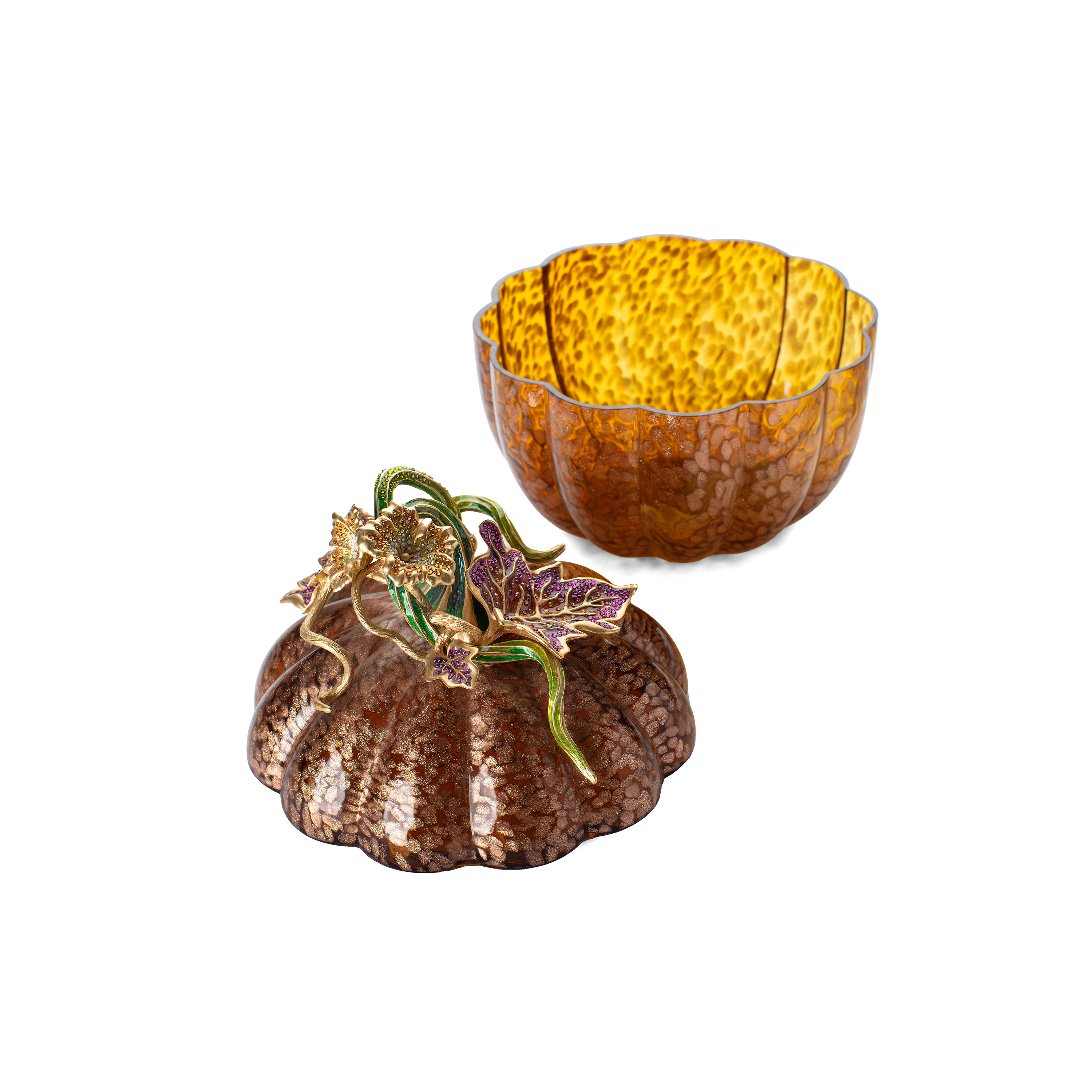 Jay Strongwater. Dalton Leaf Vine Gilded Crystal Bonbonnière Studded with Swarovski