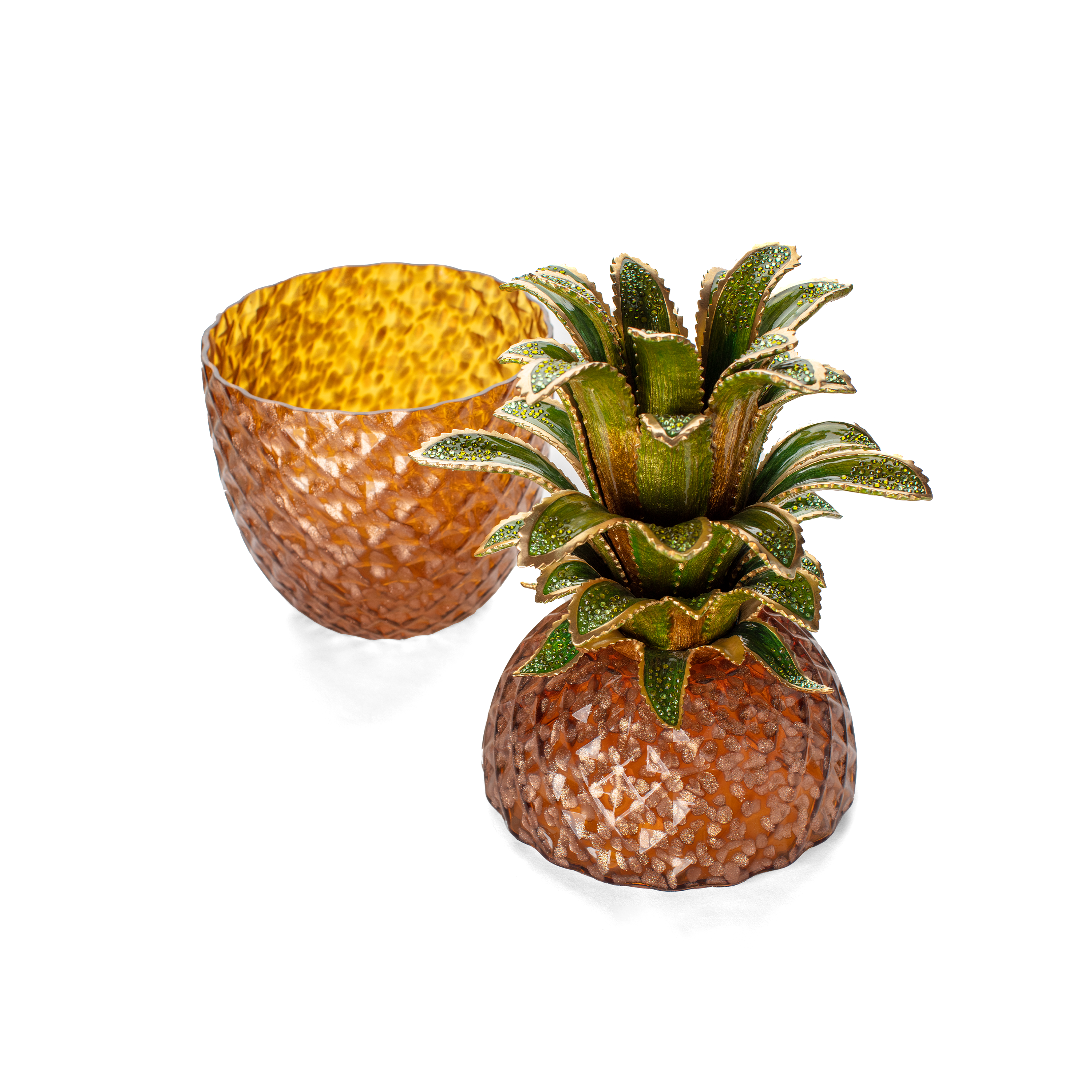 Jay Strongwater. Winston Pineapple Jewelled Glass Vessel Gilded and Studded with Swarovski