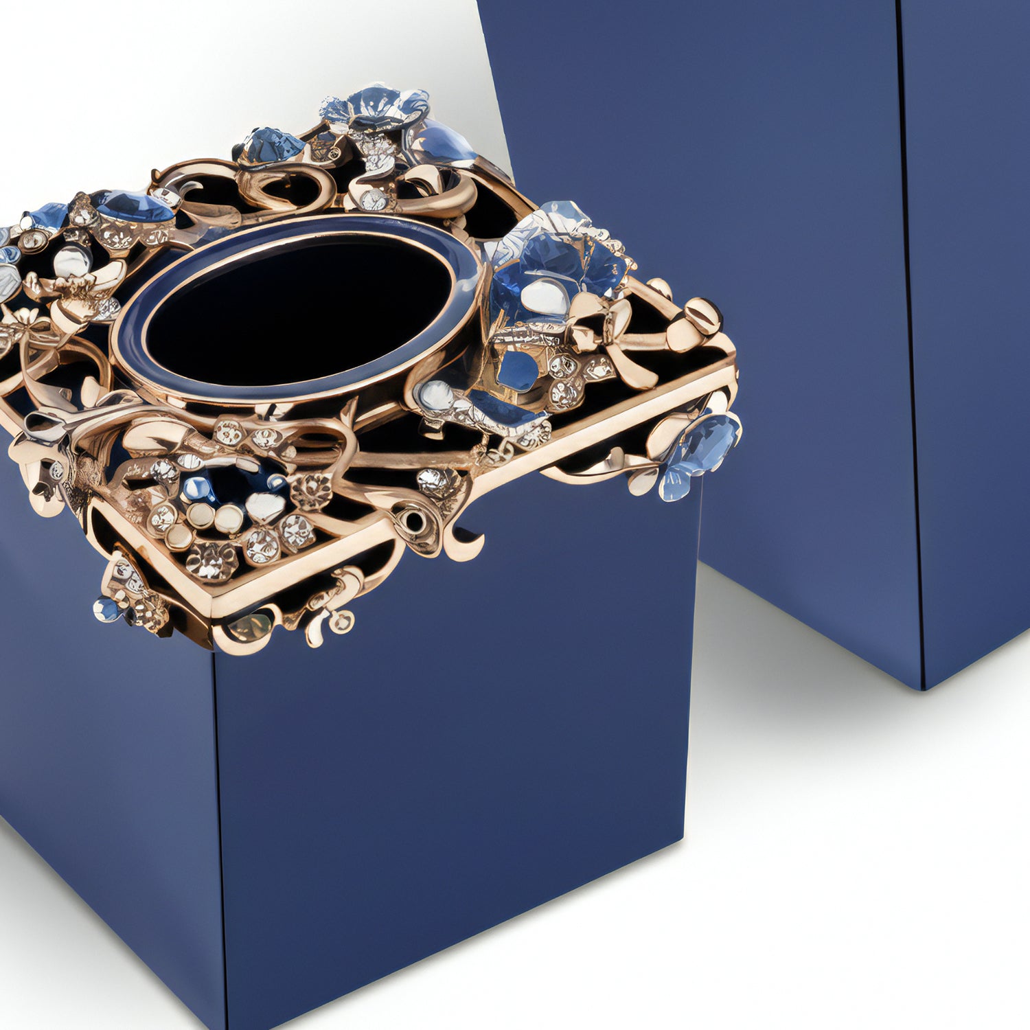 Jay Strongwater. A set of Devon Floral Wastebasket & Tissue Box Studded with Swarovski