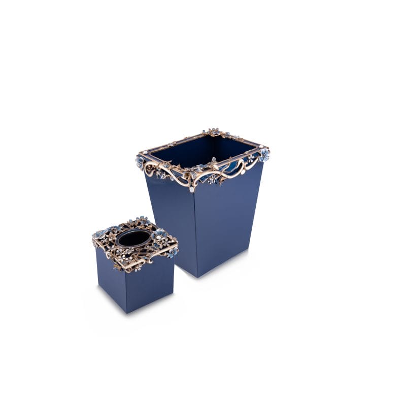 Jay Strongwater. A set of Devon Floral Wastebasket & Tissue Box Studded with Swarovski