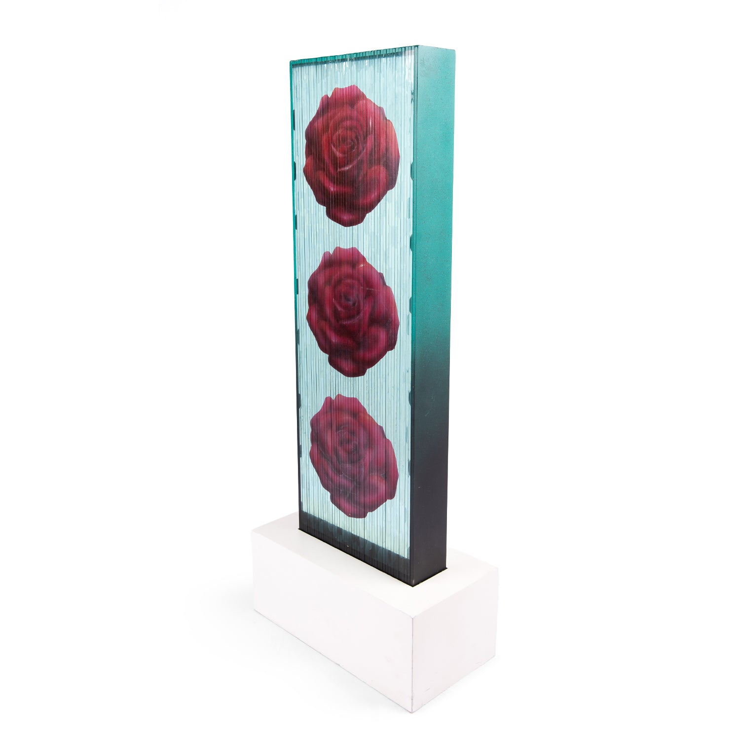 Mary Kay Simoni. Crystal Sculpture Featuring 3D Design of Roses. Large Size