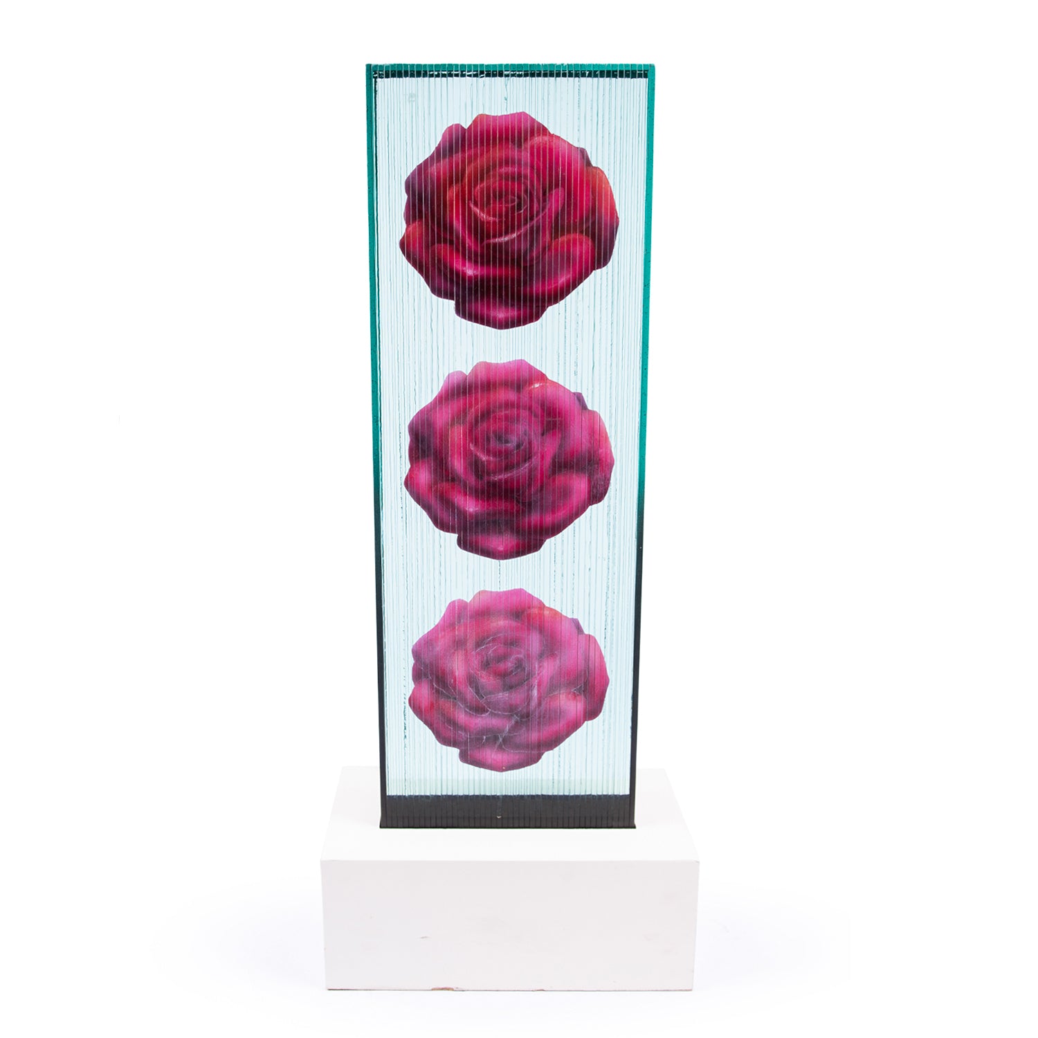 Mary Kay Simoni. Crystal Sculpture Featuring 3D Design of Roses. Large Size