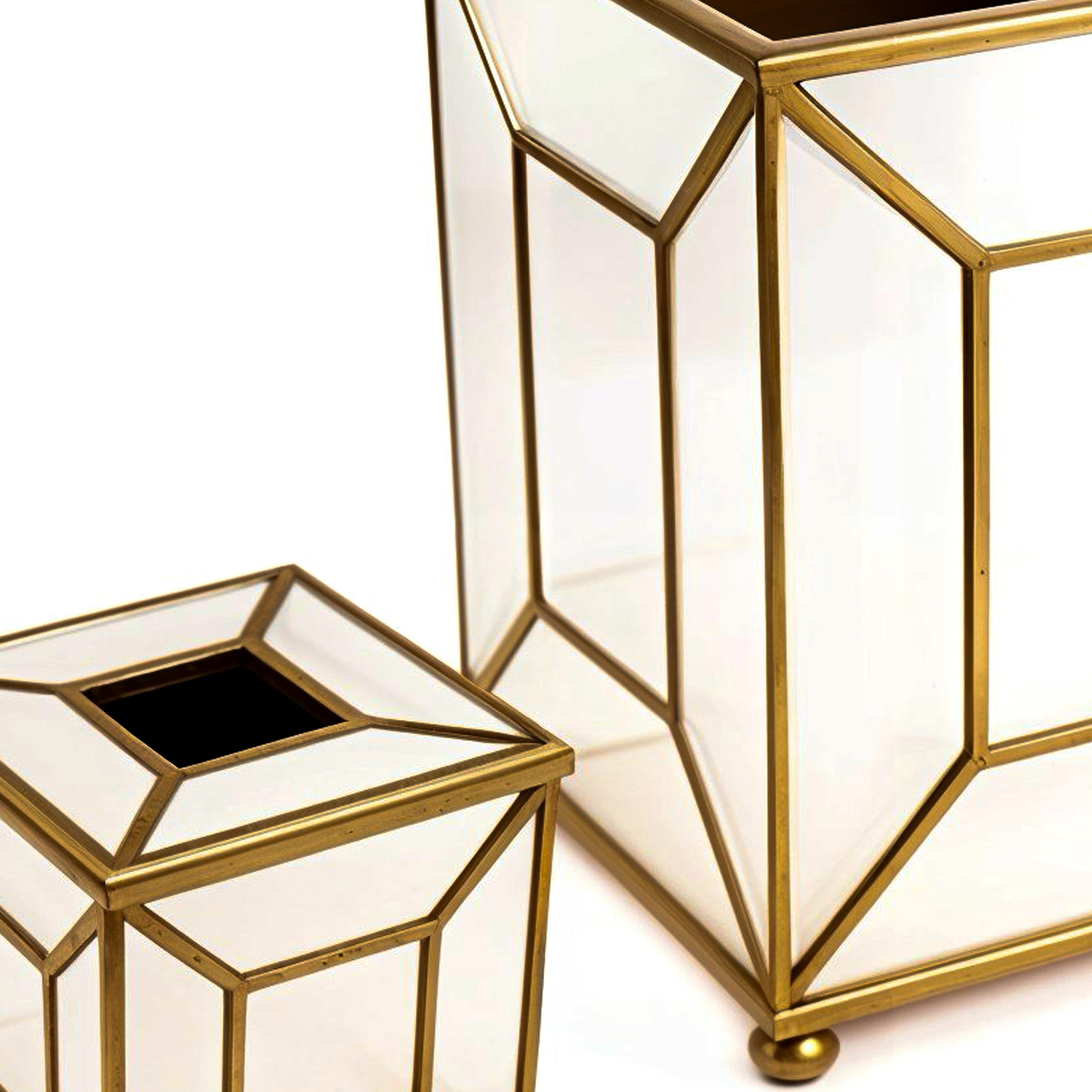 Labrazel. A Set of White and Gold Wooden Tissue Box & Wastebasket