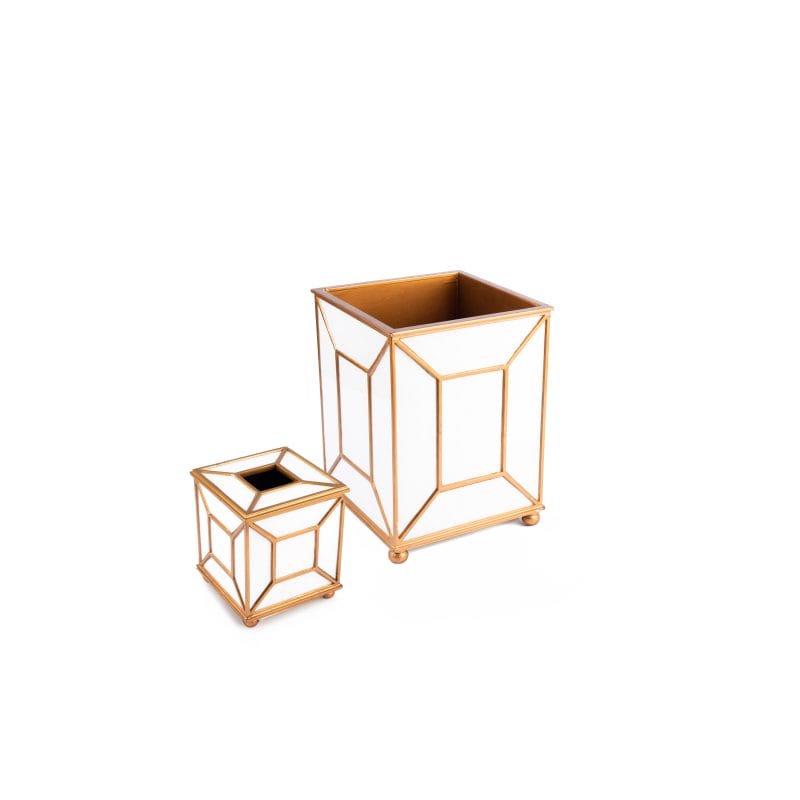 Labrazel. A Set of White and Gold Wooden Tissue Box & Wastebasket