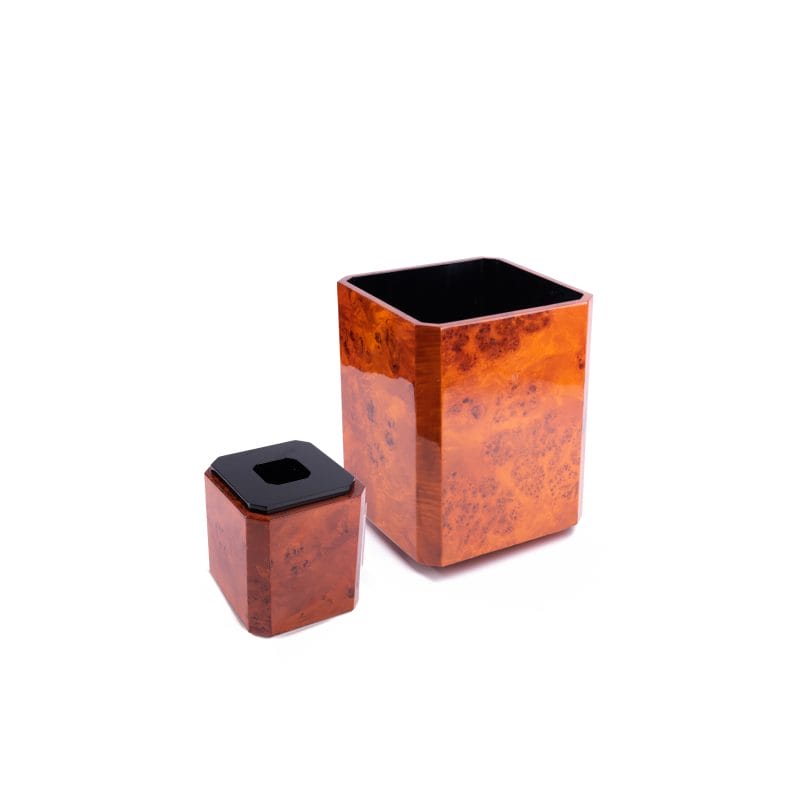 Labrazel. Maru Cherry Set of Tissue Box & Wastebasket in Burl Wood Finish