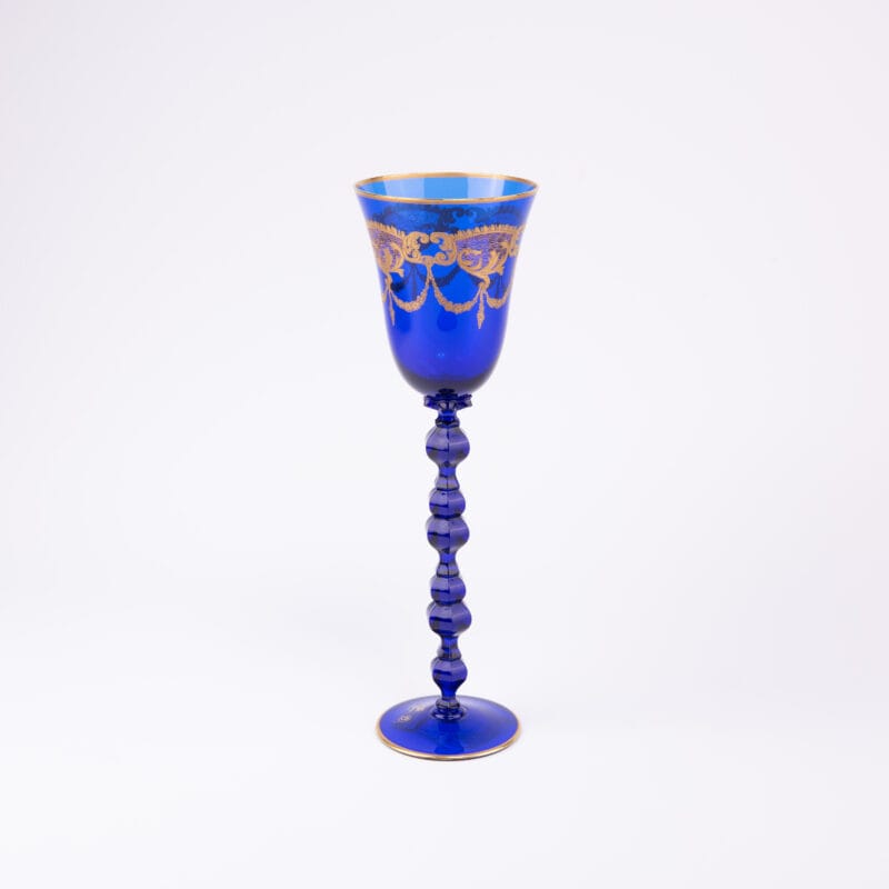 Vetrerie Di Empoli. Blue Crystal Glass Designed with Long Stem. Medium Size