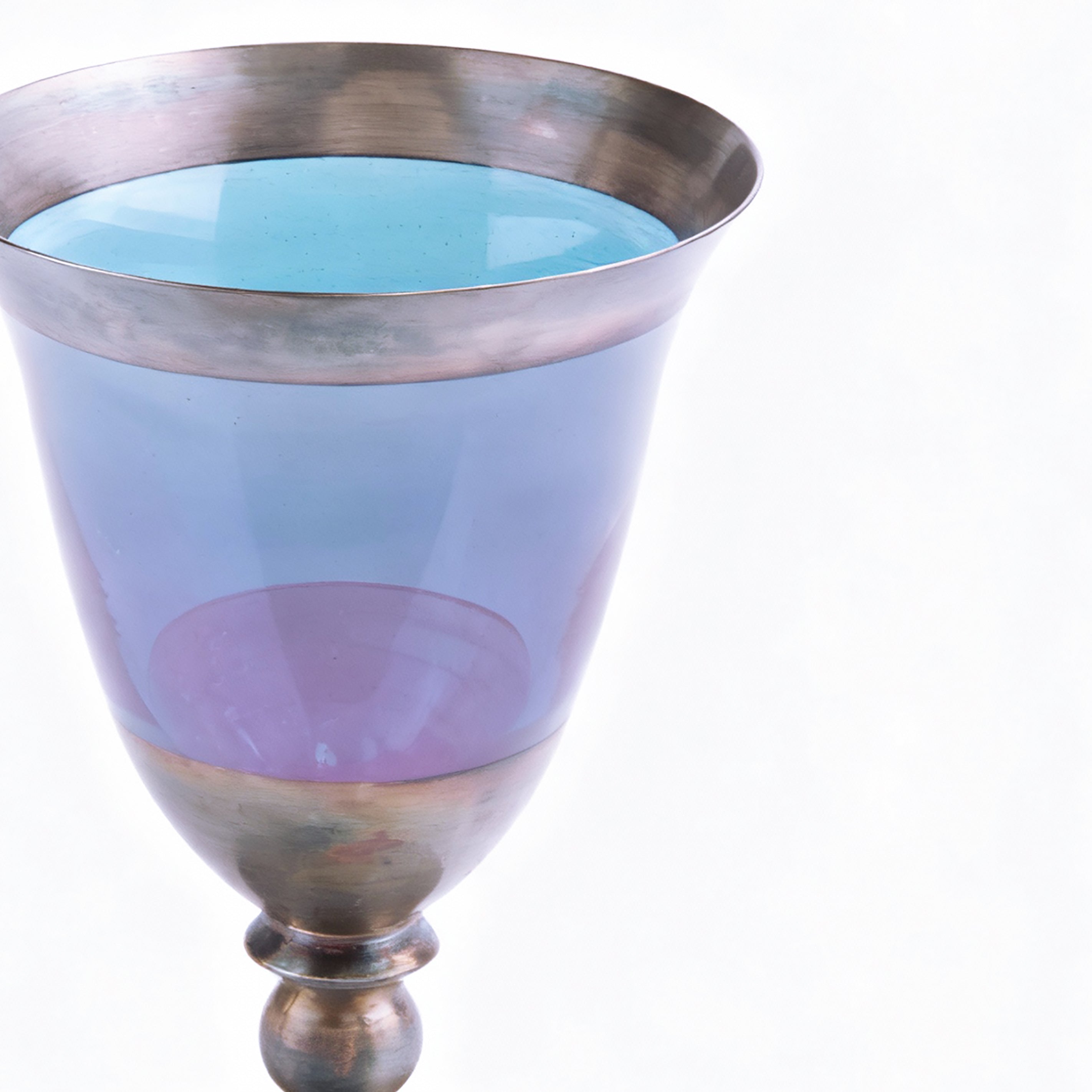 Vetrerie Di Empoli. Antique Metal & Blue Crystal Glass. Medium Size