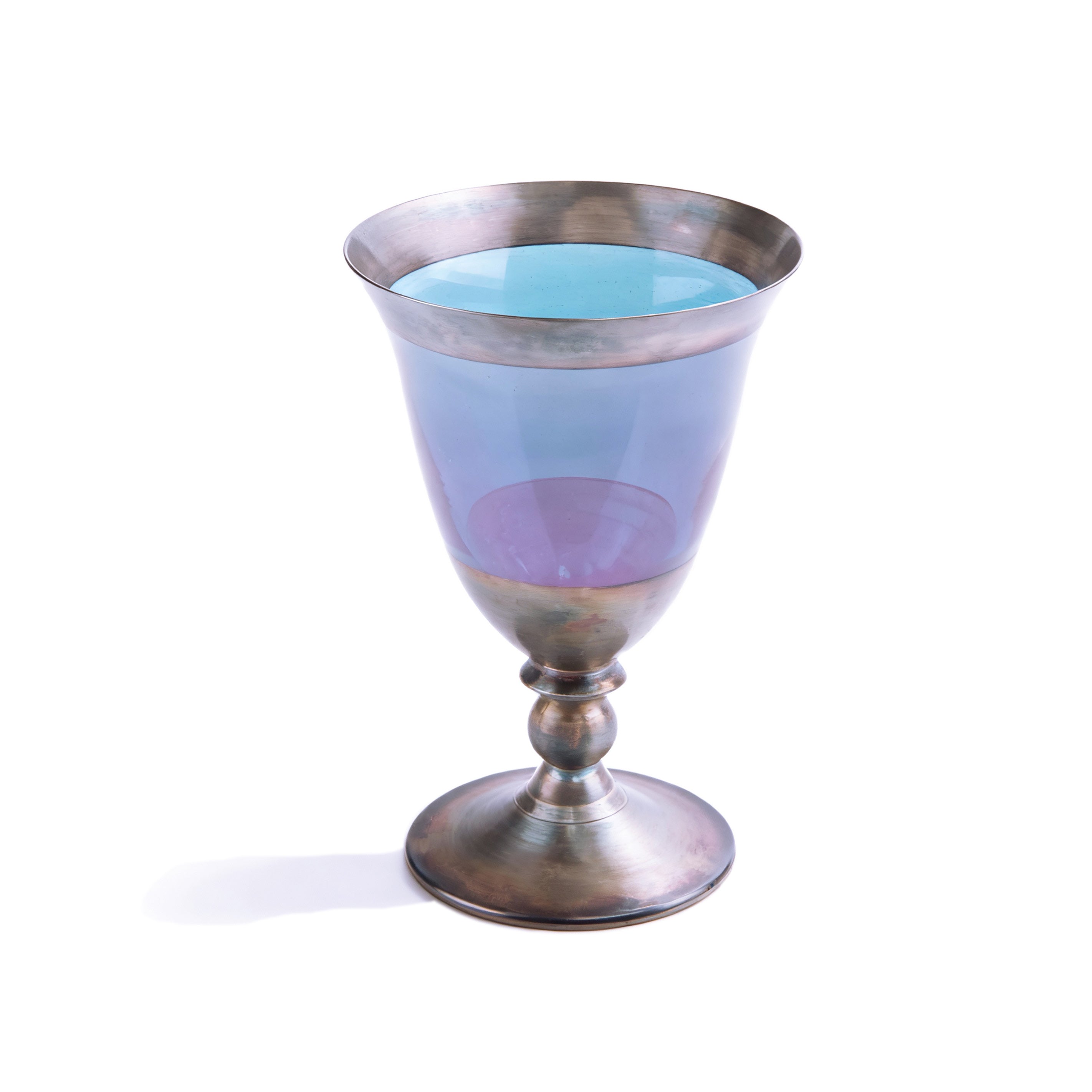 Vetrerie Di Empoli. Antique Metal & Blue Crystal Glass. Medium Size