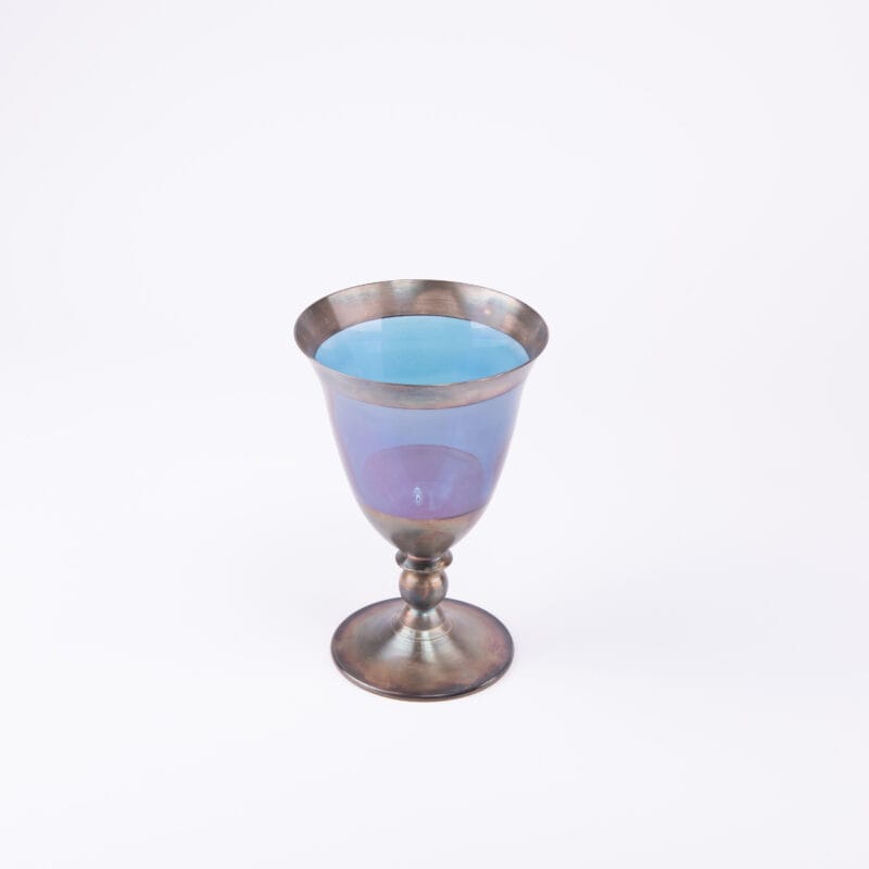 Vetrerie Di Empoli. Antique Metal & Blue Crystal Glass. Medium Size