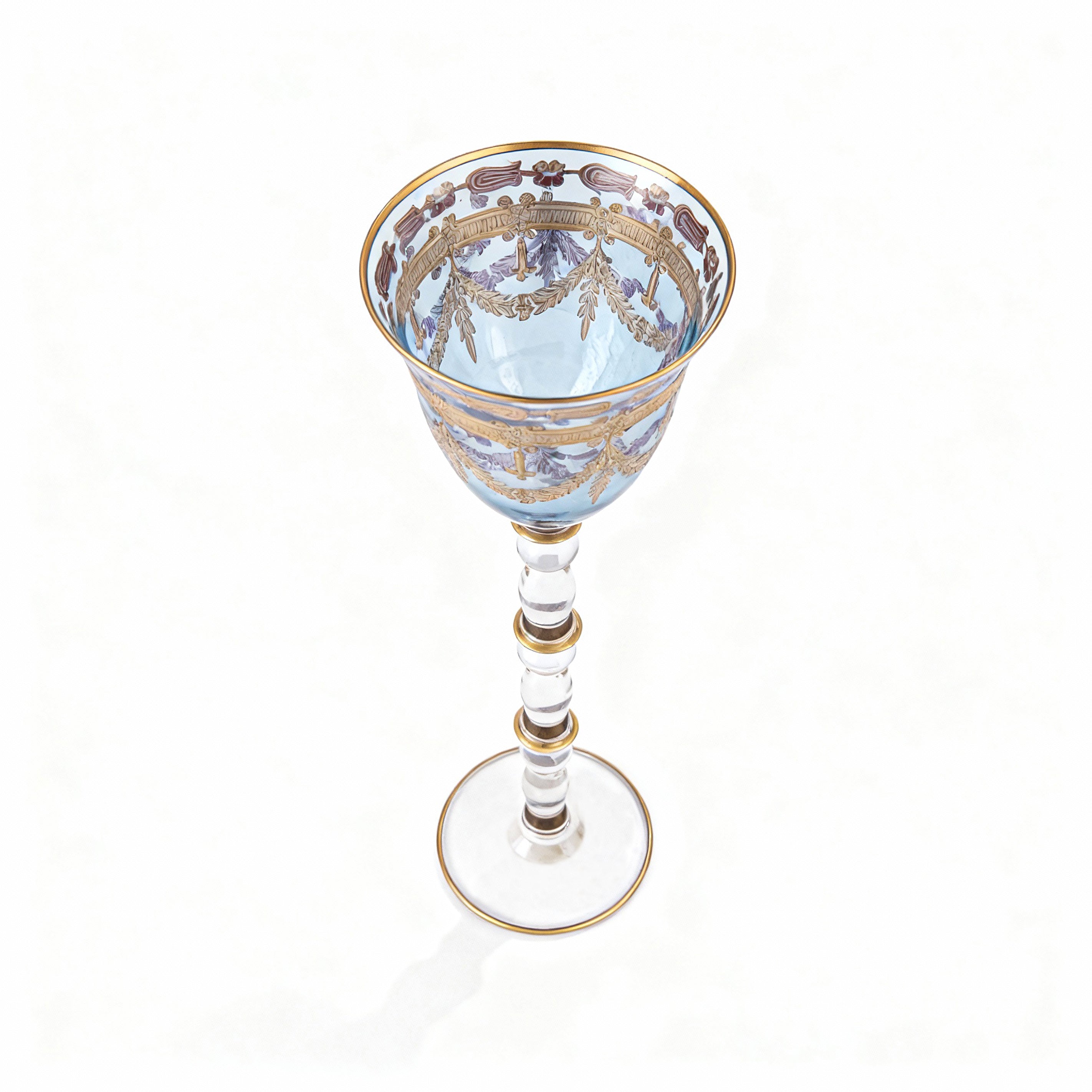 Vetrerie Di Empoli. Blue Crystal Glass Designed with Long Stem. Large Size
