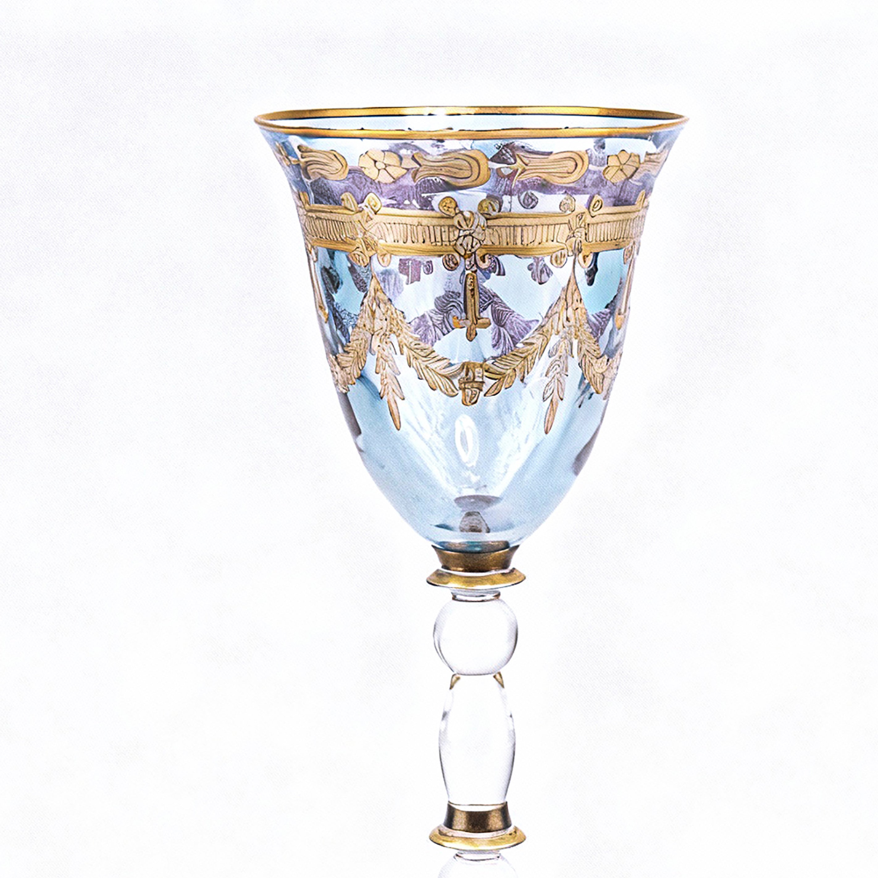 Vetrerie Di Empoli. Blue Crystal Glass Designed with Long Stem. Large Size