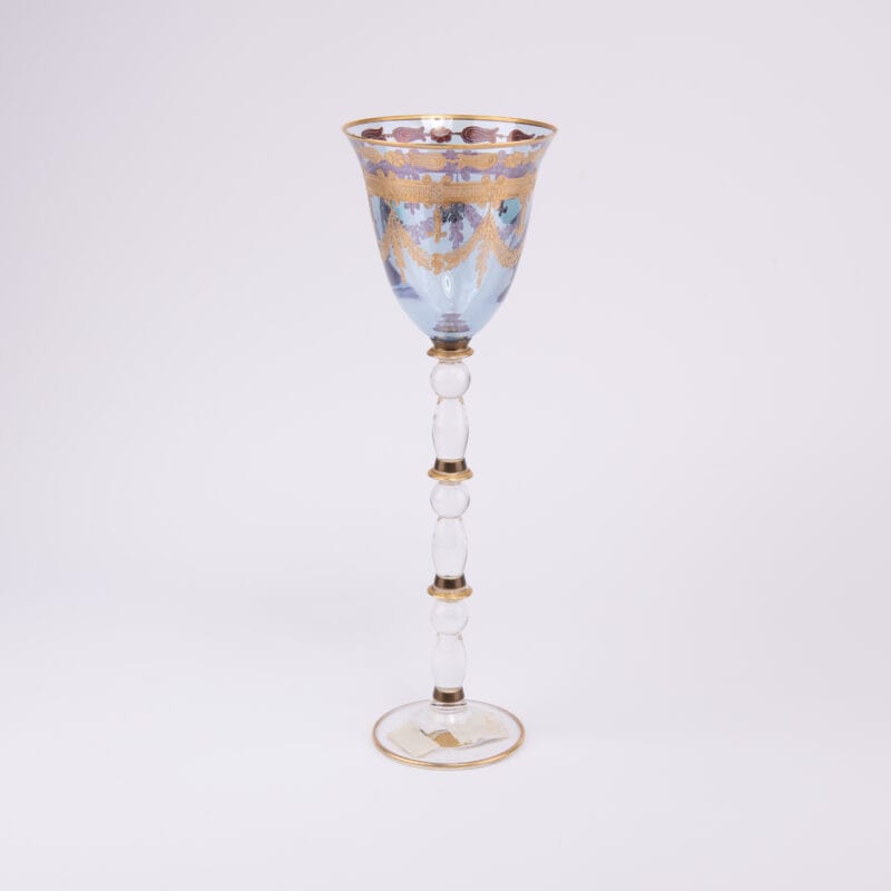 Vetrerie Di Empoli. Blue Crystal Glass Designed with Long Stem. Large Size