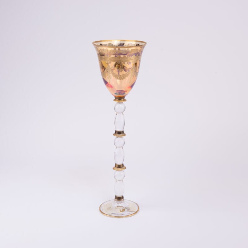 Vetrerie Di Empoli. Amber Crystal Glass Designed with Long Stem. Large Size