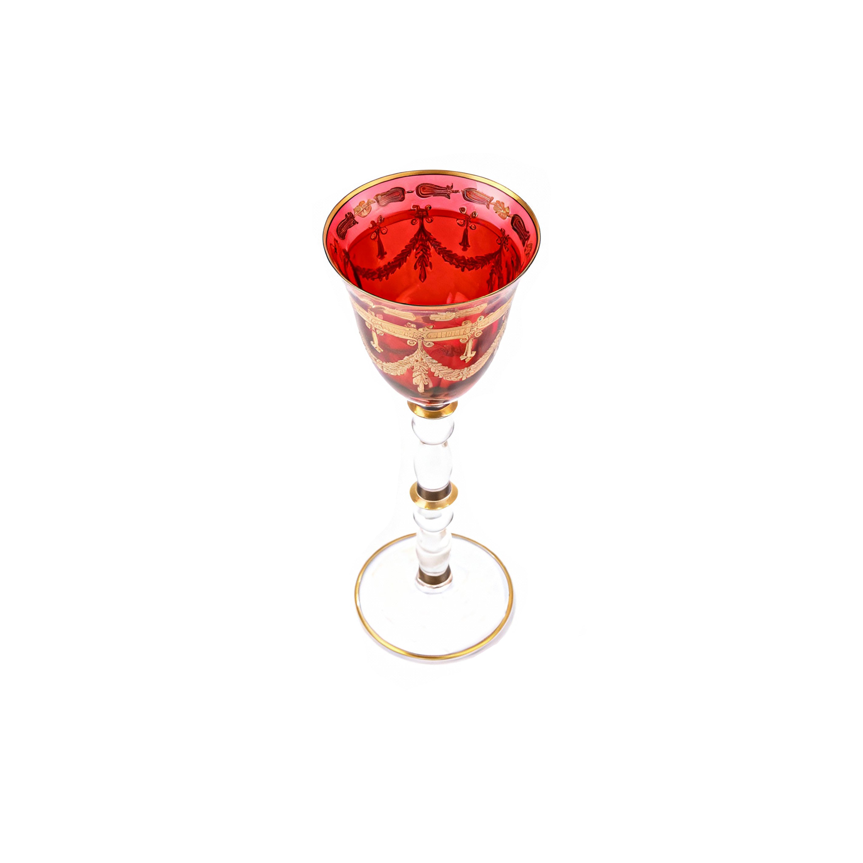 Vetrerie Di Empoli. Red Crystal Glass Designed with Long Stem. Large Size