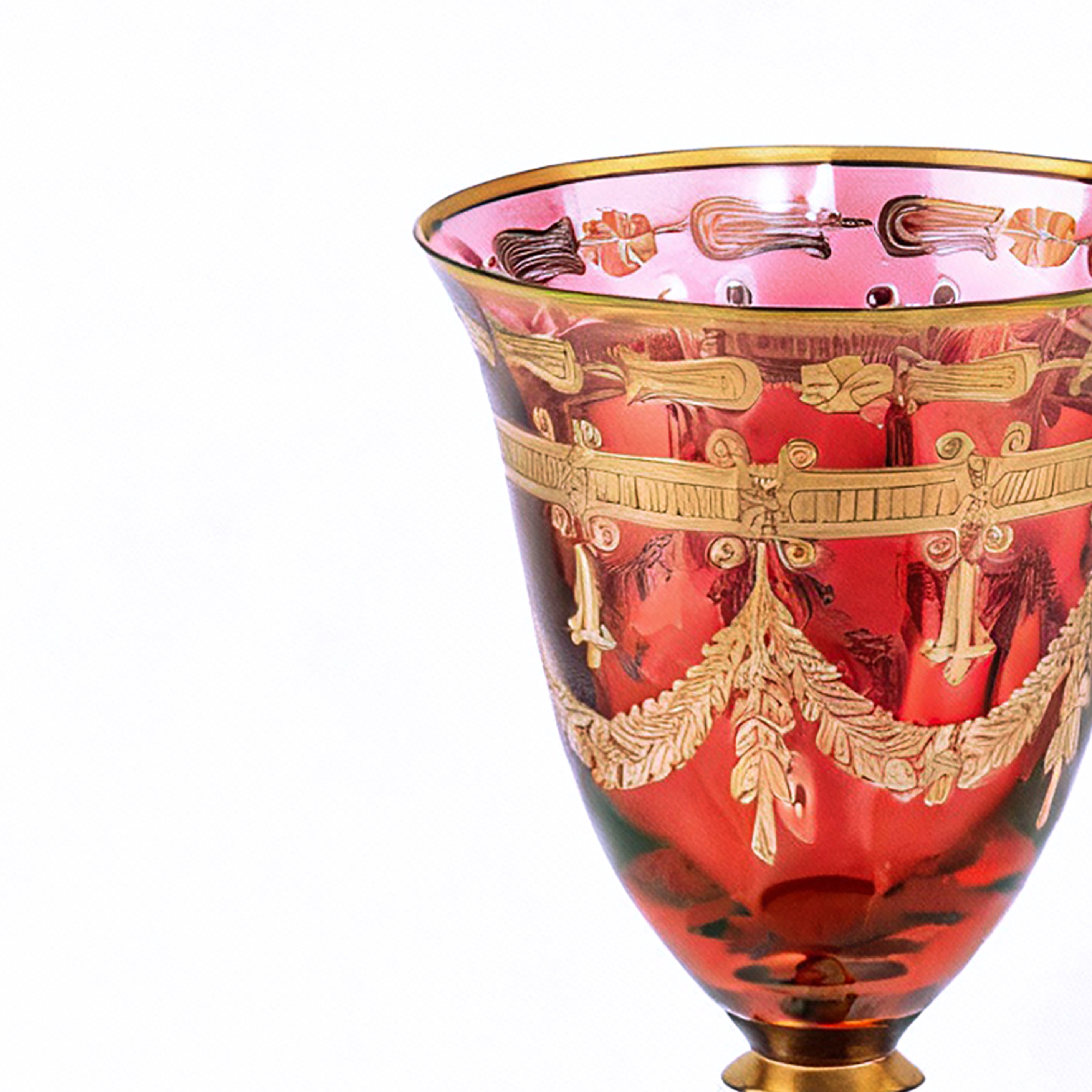 Vetrerie Di Empoli. Red Crystal Glass Designed with Long Stem. Large Size