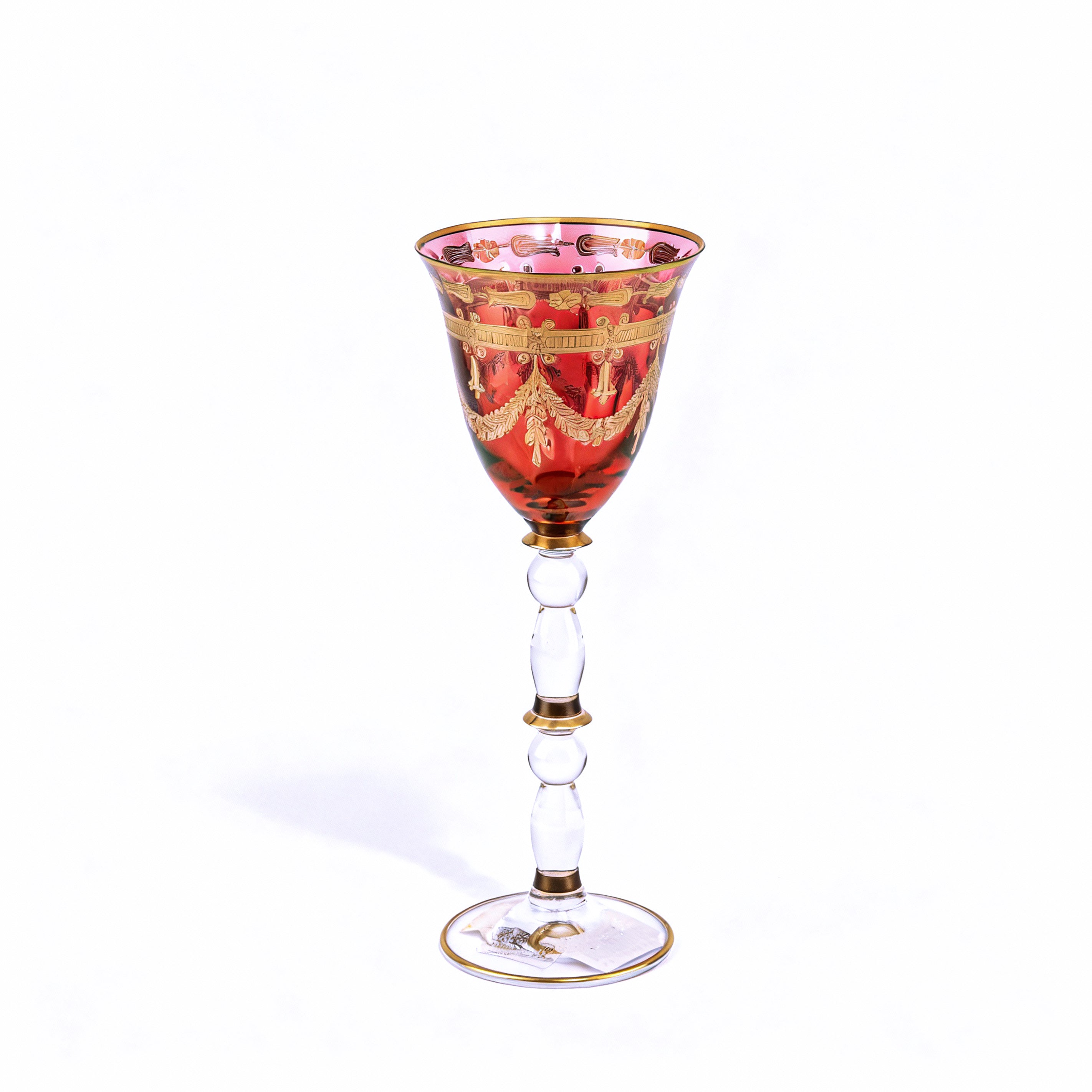 Vetrerie Di Empoli. Red Crystal Glass Designed with Long Stem. Large Size