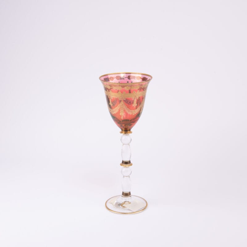 Vetrerie Di Empoli. Red Crystal Glass Designed with Long Stem. Large Size
