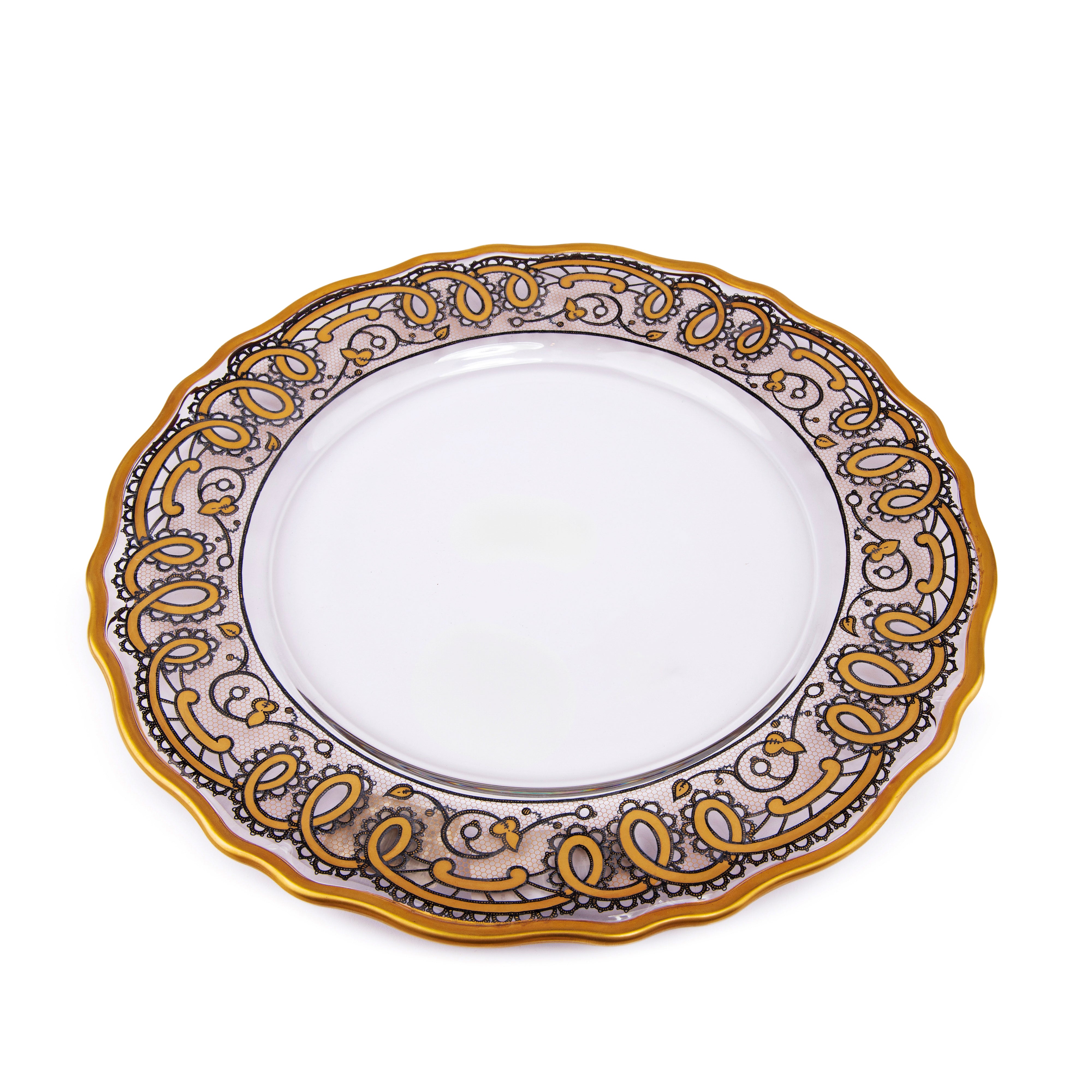 Vetrerie Di Empoli. Gold Crystal Decorative Plate. Large Size