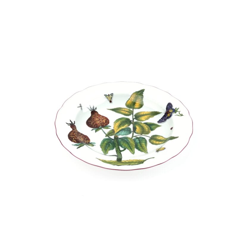 Mottahedeh. Vintage Porcelain Decorative Plate with Exotic Plant Illustration. Large Size