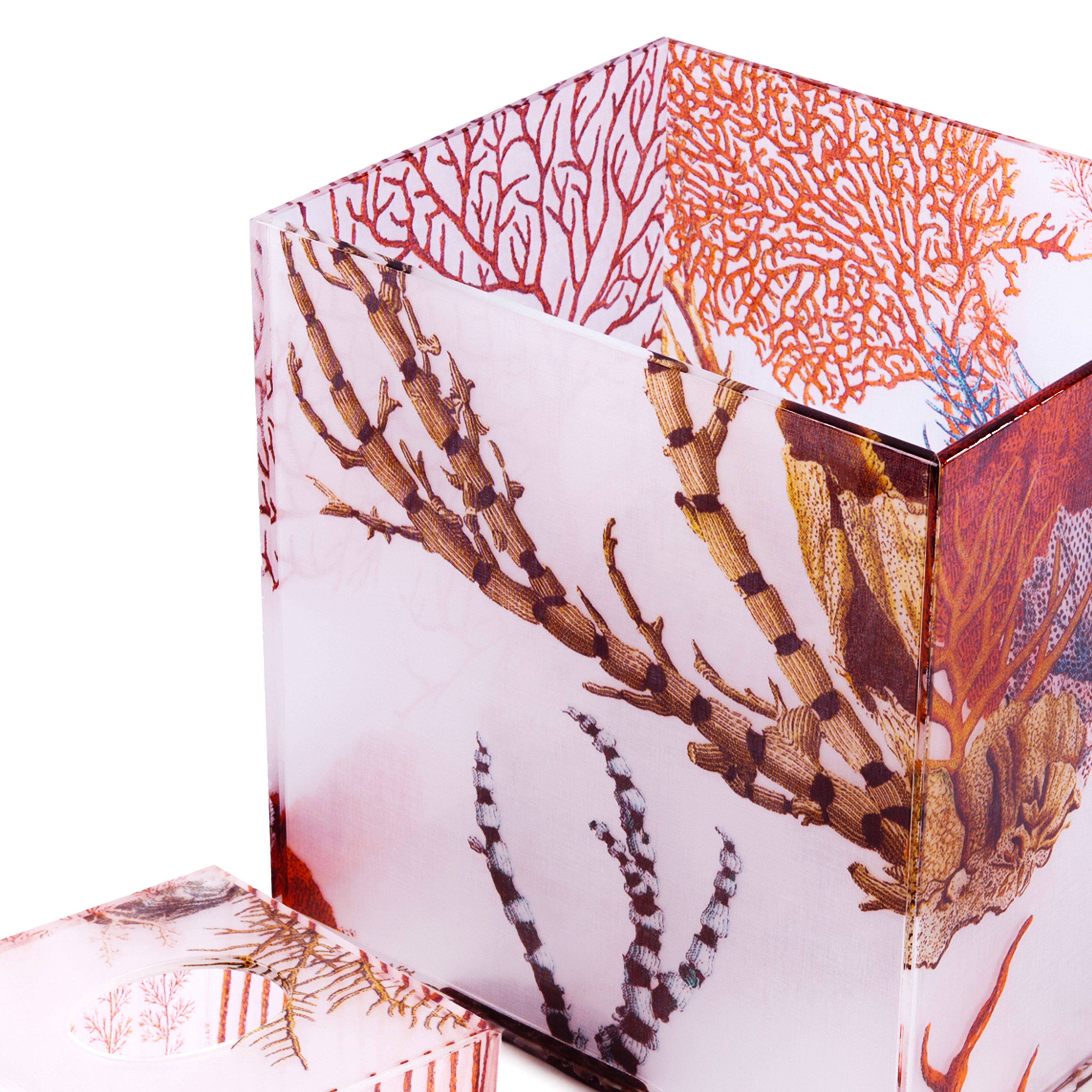 Oggetti. A Set of Neptune Tissue Box & Wastebasket Featuring Coral Life