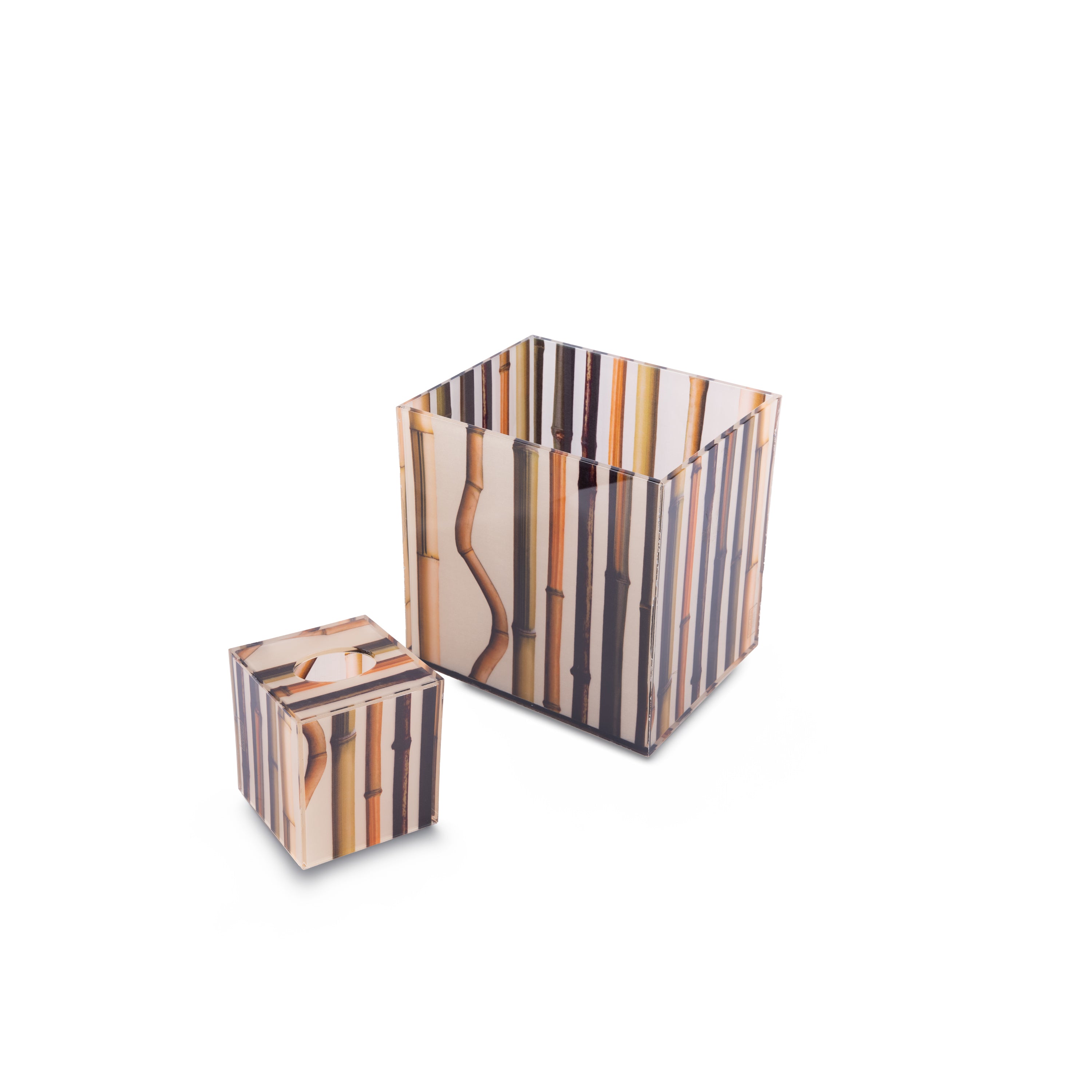 Oggetti. A Set of Tissue Box & Wastebasket Featuring Bamboo Pattern