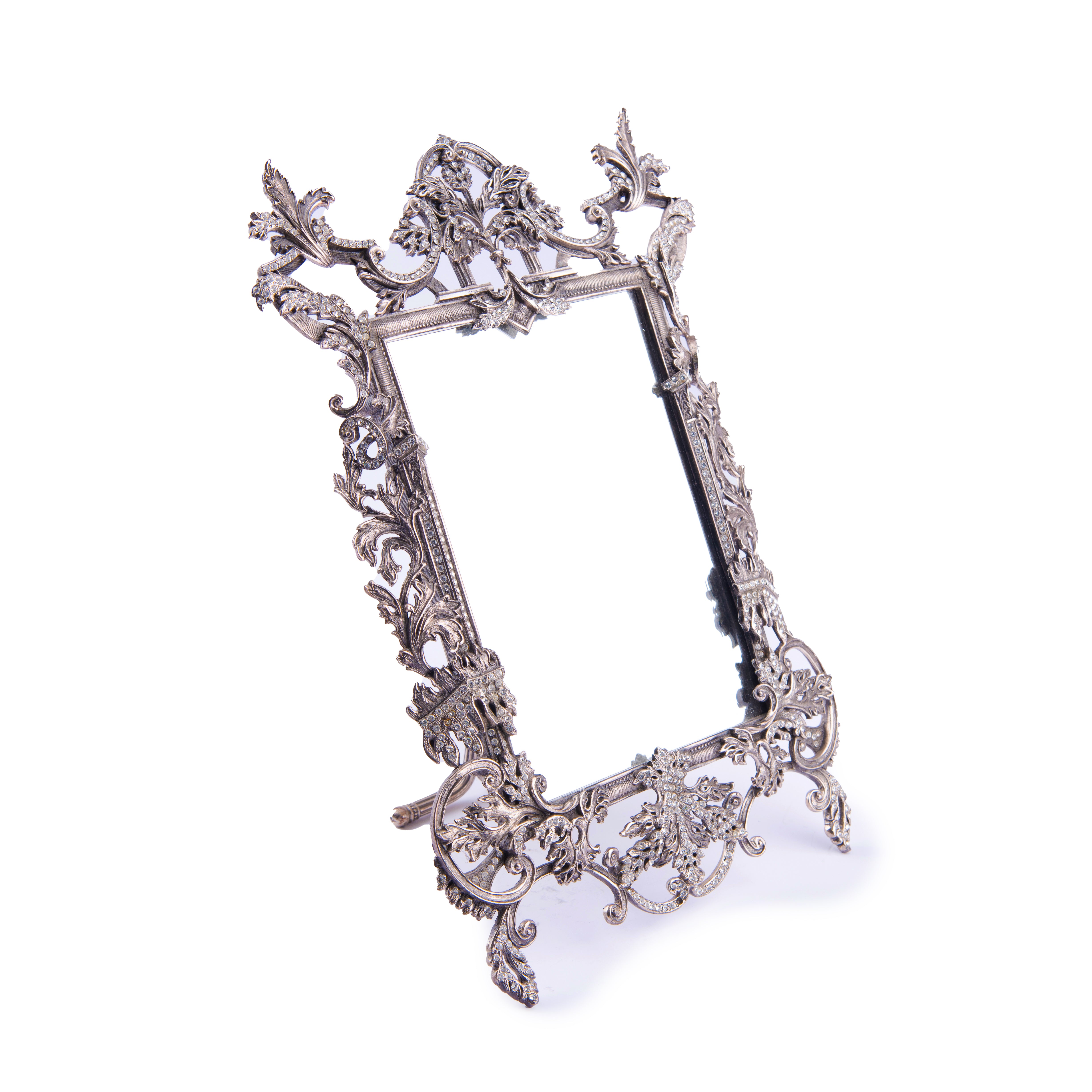 Edgar Berebi. Silver Tabletop Mirror Studded with Swarovski