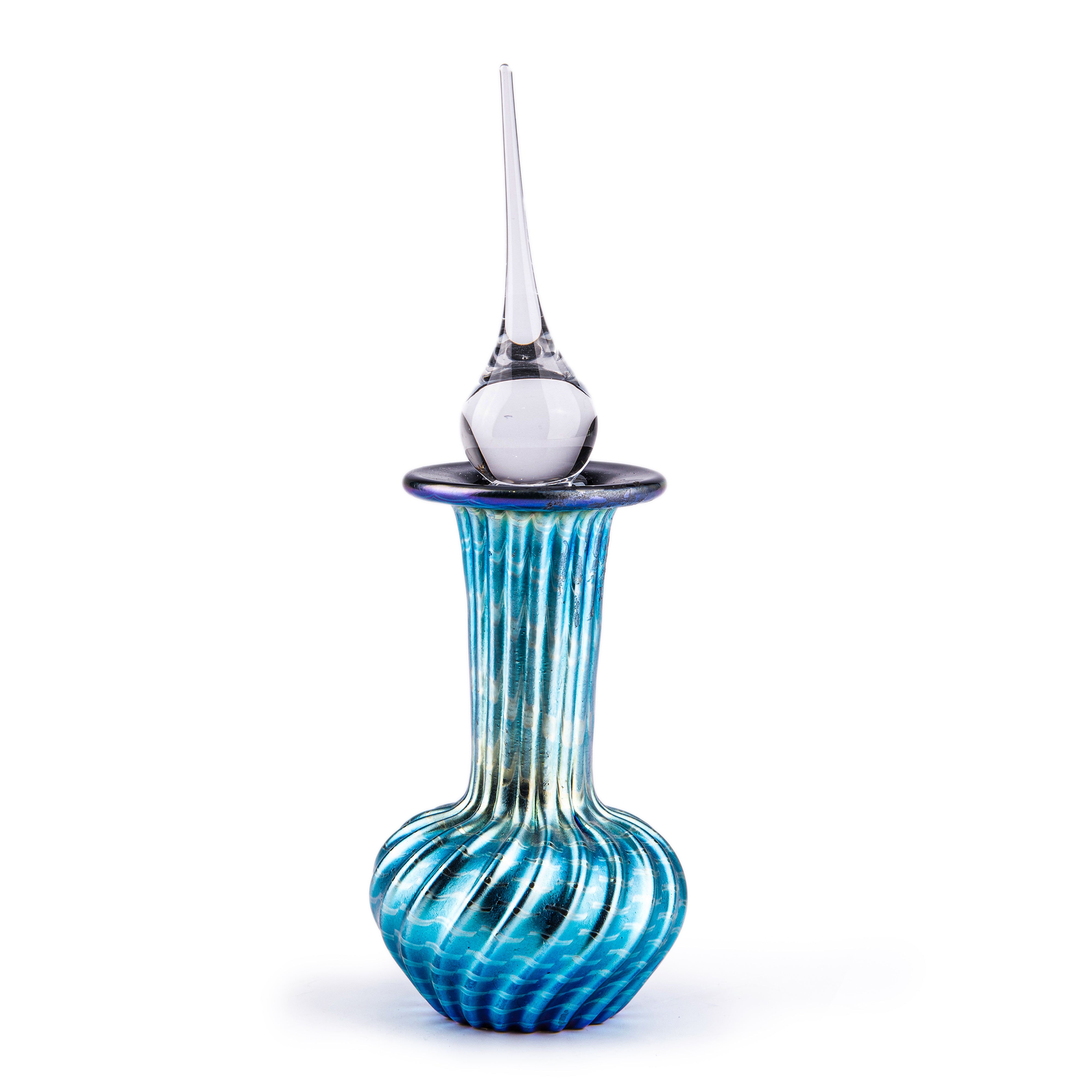 Abelman Glass Art. Perfume Bottle Designed with Blue Swirls. 40 ML