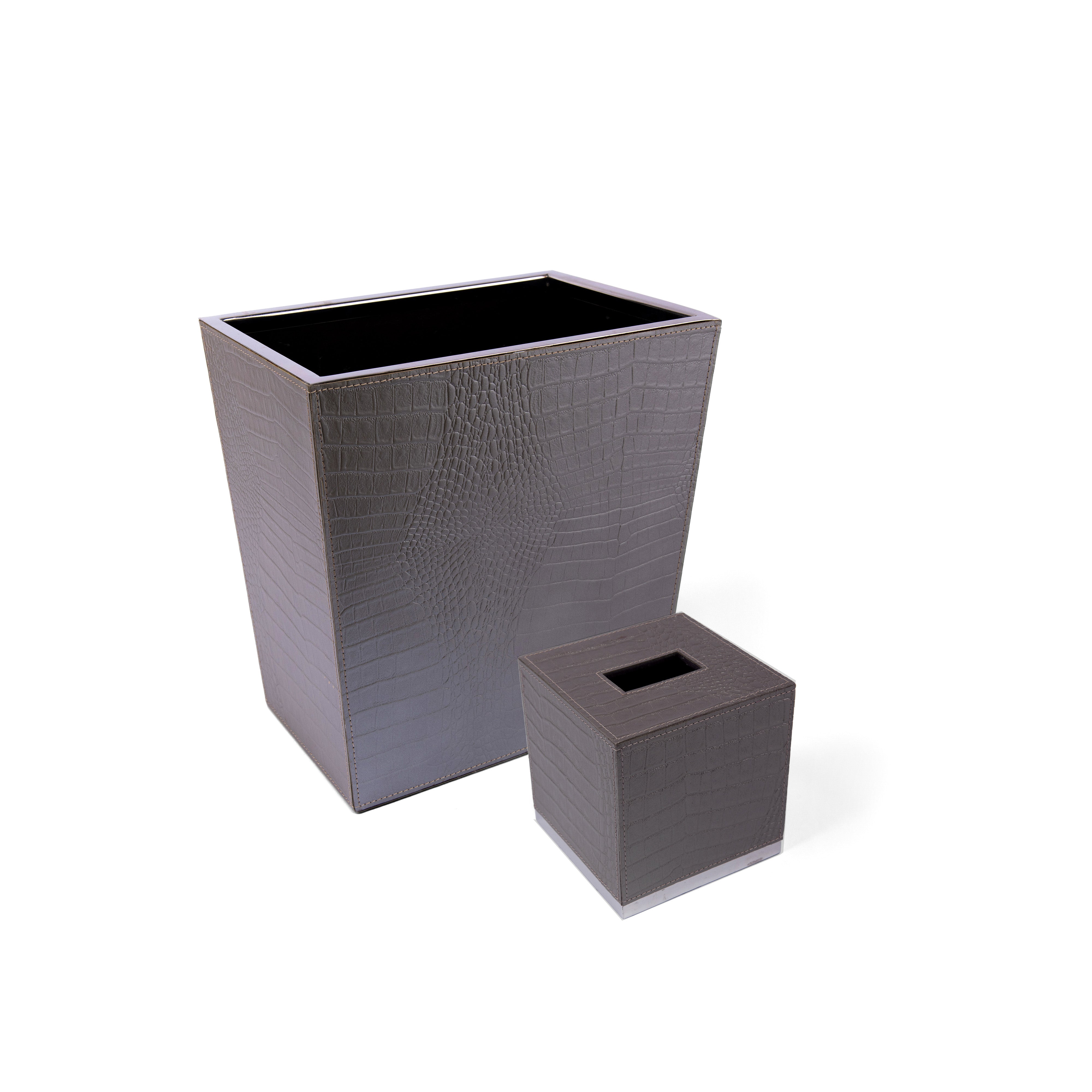 Asiaphile by Gail DeLoach. A set of Leather Wastebasket & Tissue Box