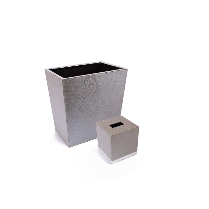Asiaphile by Gail DeLoach. A set of Leather Wastebasket & Tissue Box