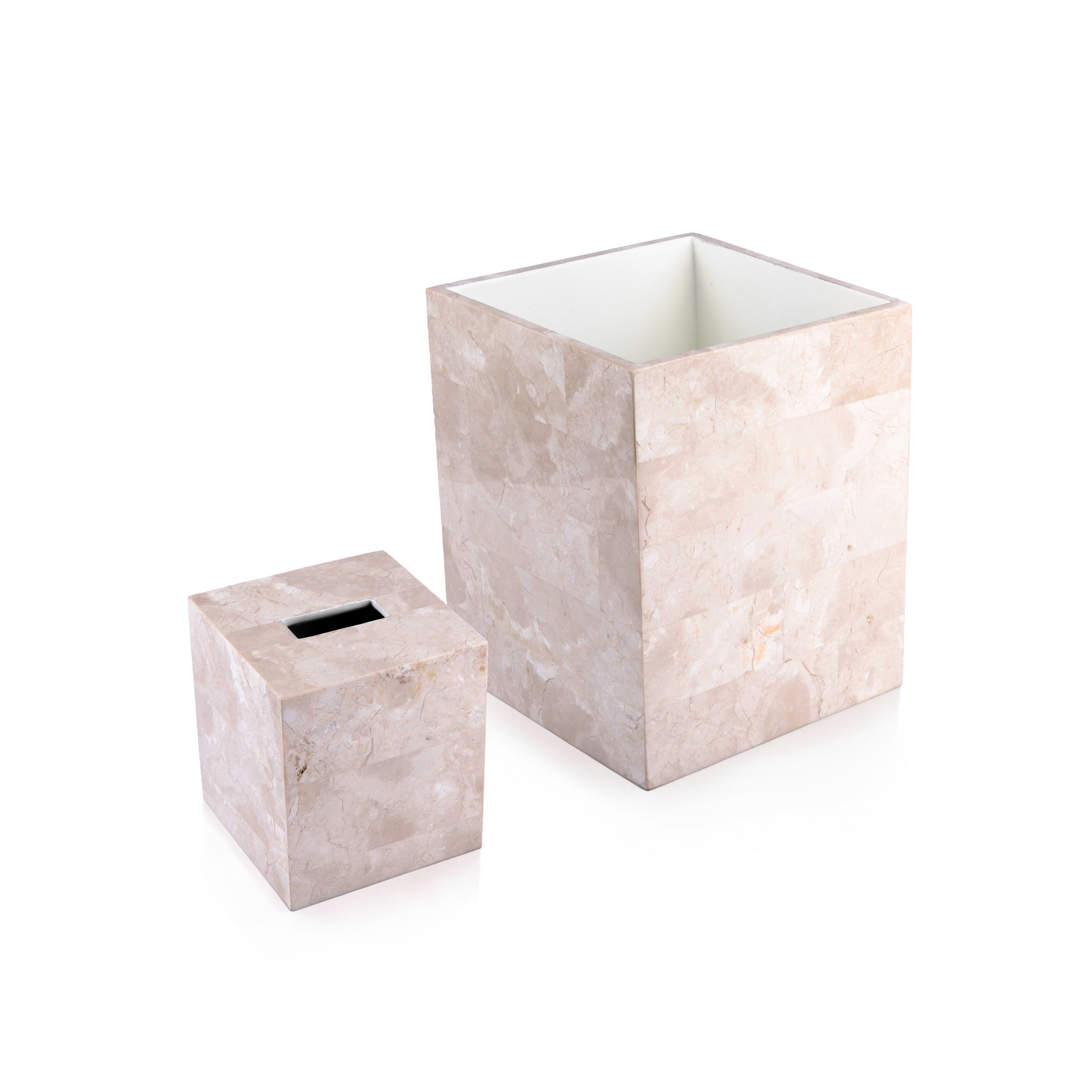 Asiaphile by Gail DeLoach. A set of Marble Wastebasket & Tissue Box