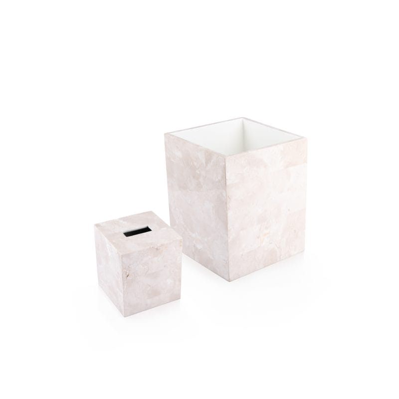Asiaphile by Gail DeLoach. A set of Marble Wastebasket & Tissue Box