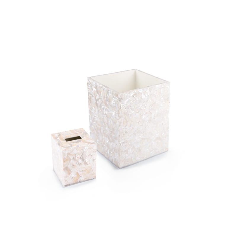 Gail DeLoach. A Set of Seashell Wastebasket & Tissue Box