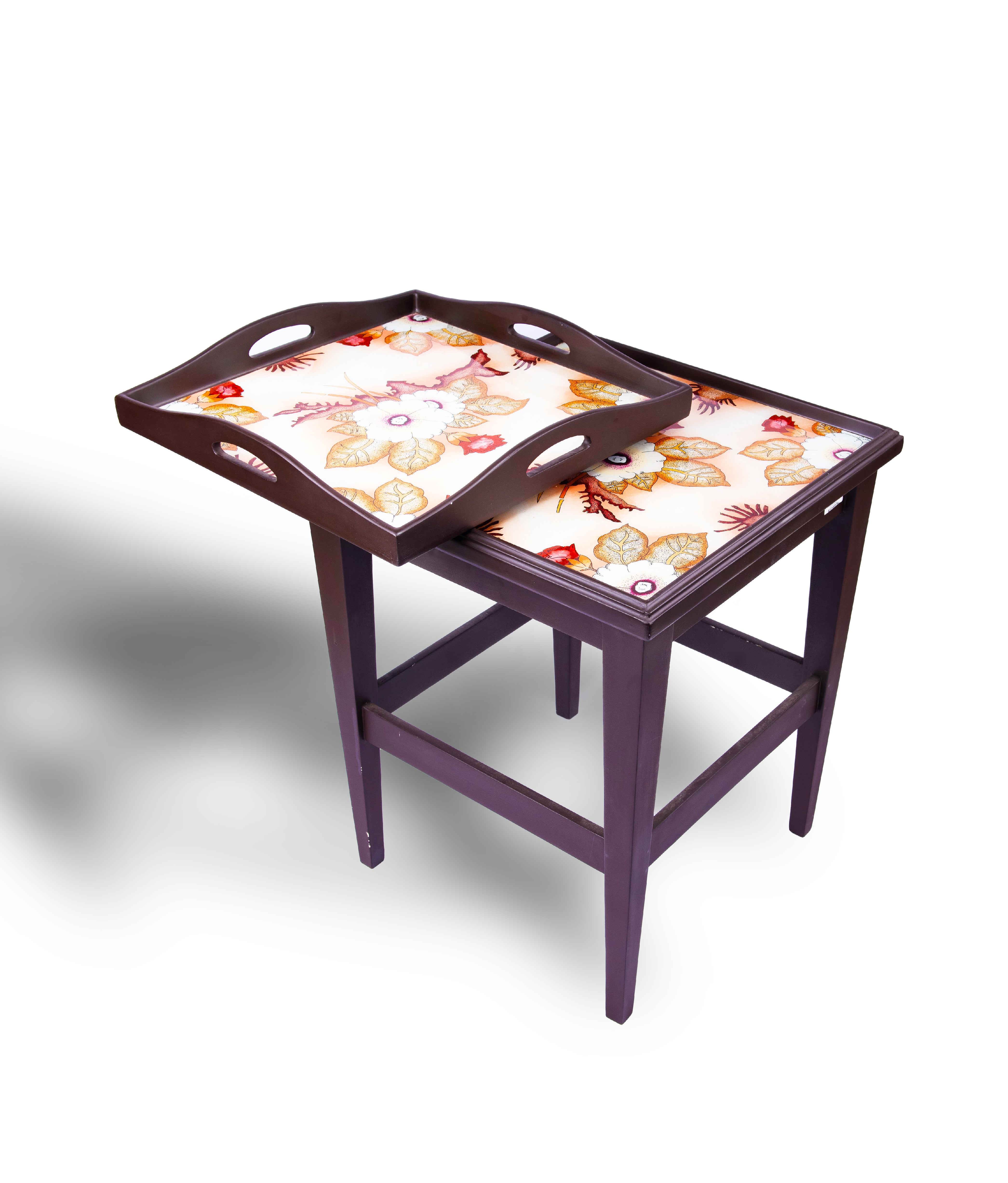 Robert m. Weiss Presents. Brown Serving Table with Matching Tray. Large Size