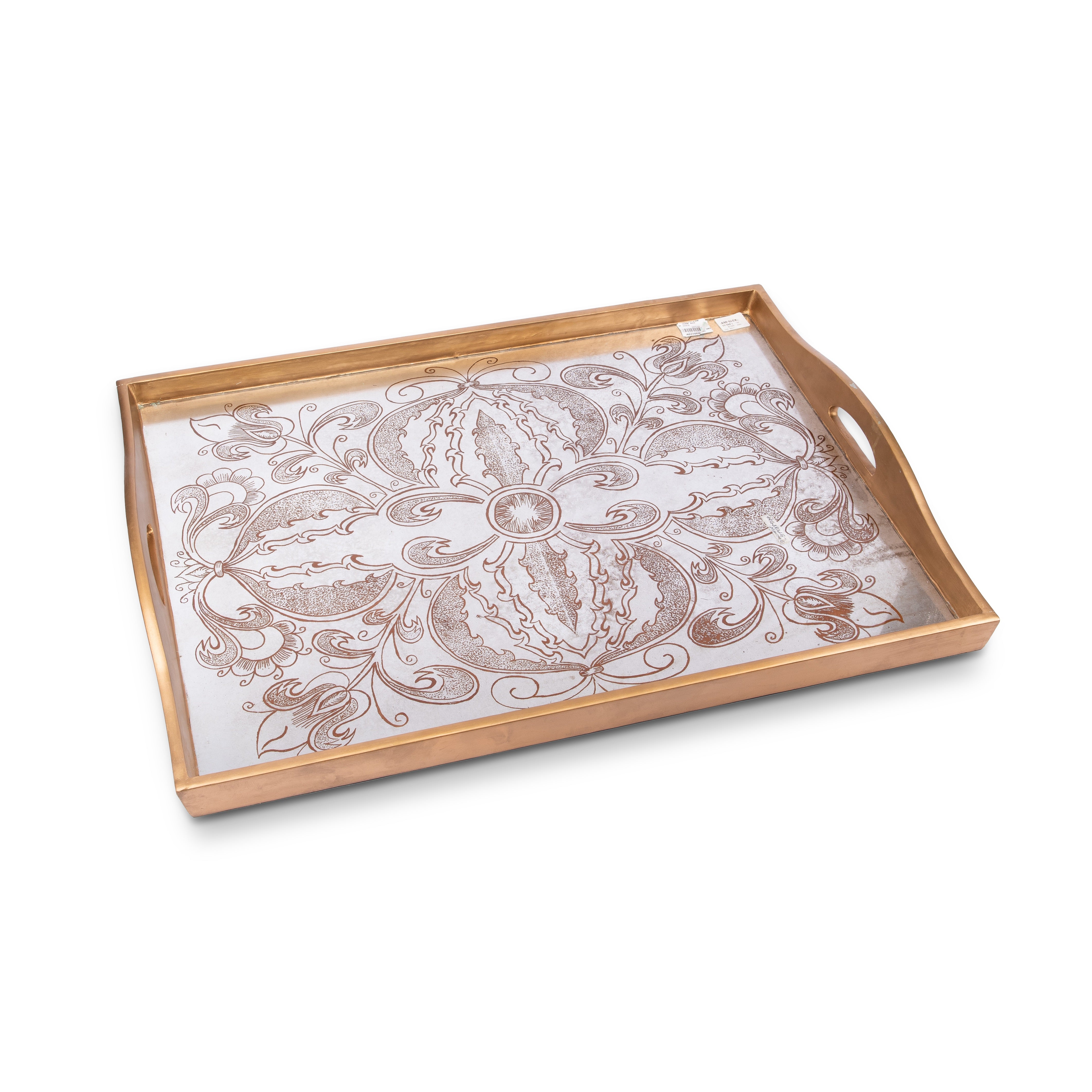 Robert M. Weiss Presents. Gold Serving Tray in Mandala Pattern