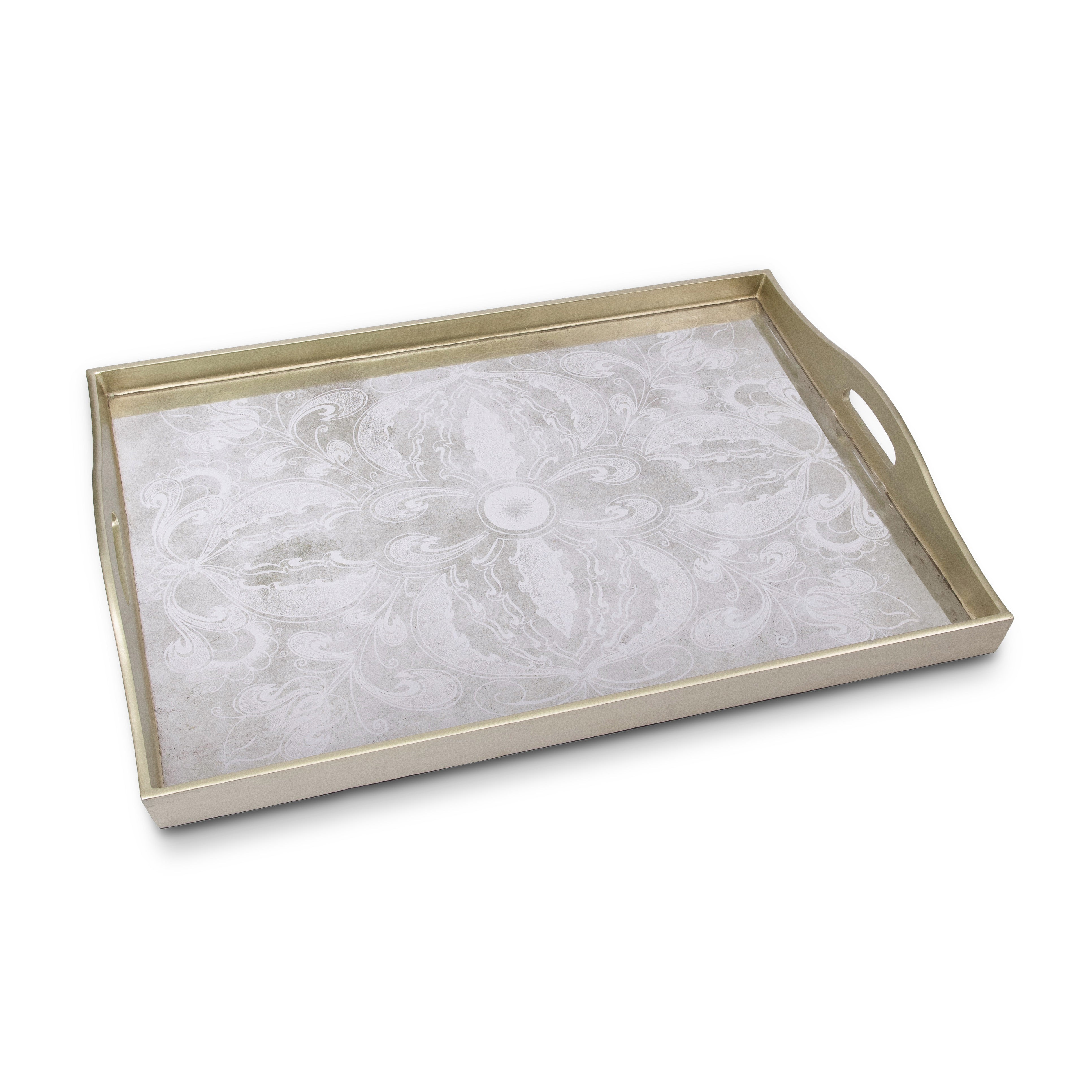 Robert M. Weiss Presents. Silver Serving Tray in Mandala Pattern