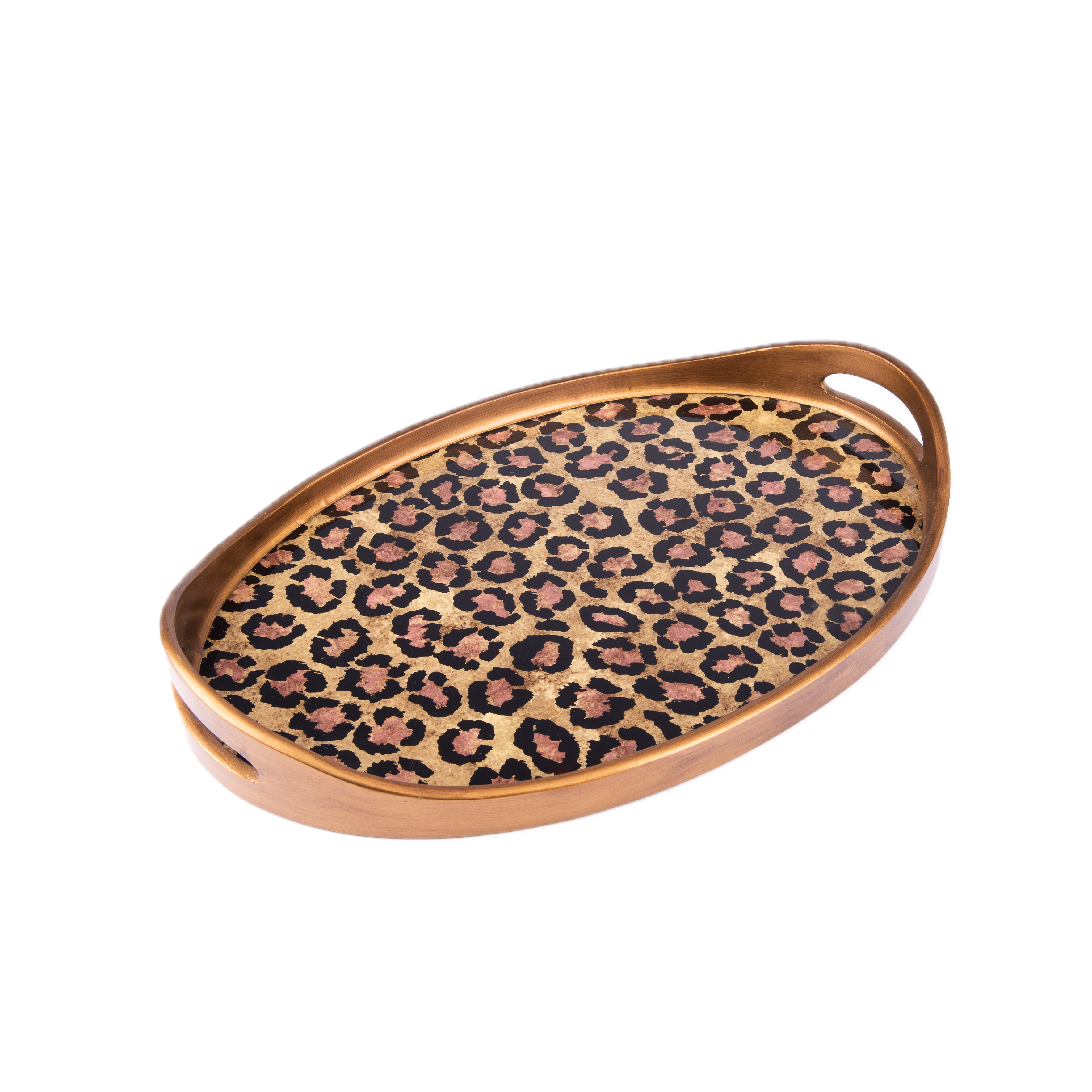 Robert M. Weiss Presents. Oval Serving Tray with Leopard Design