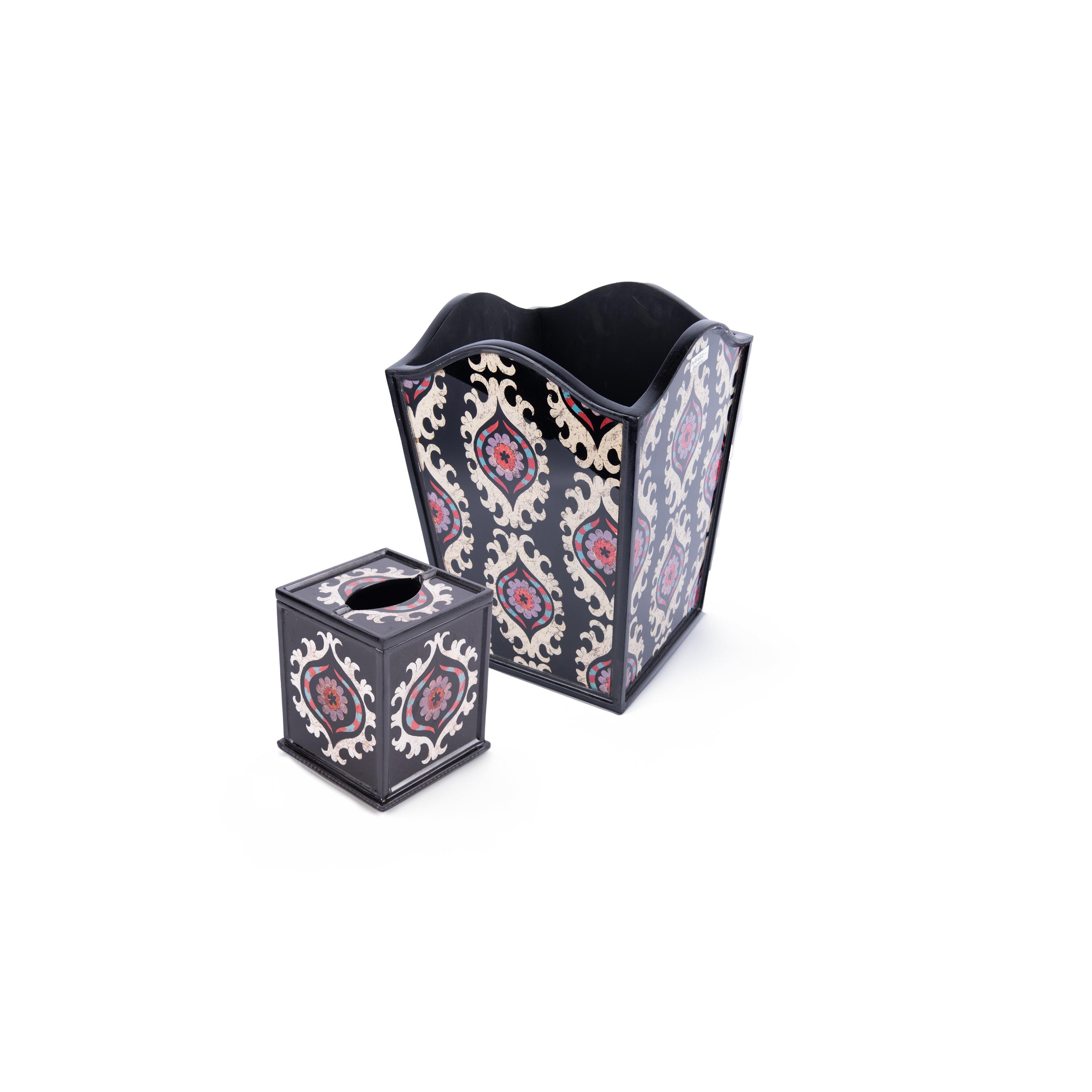 Robert M. Weiss Presents. A Set of Wastebasket & Tissue Box in Paisley Pattern