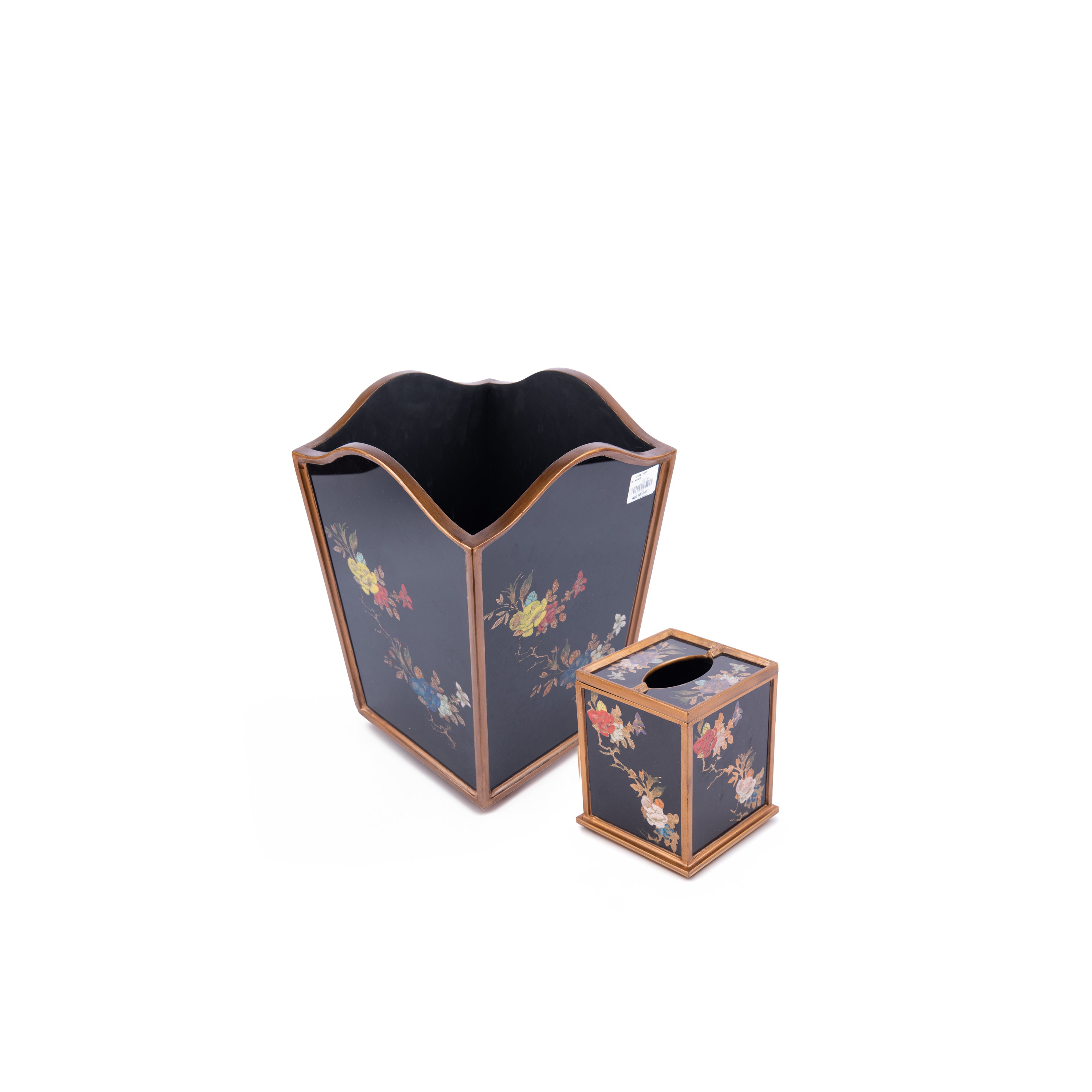 Robert M. Weiss Presents. A Set of Wastebasket & Tissue Box in Vintage Flowers