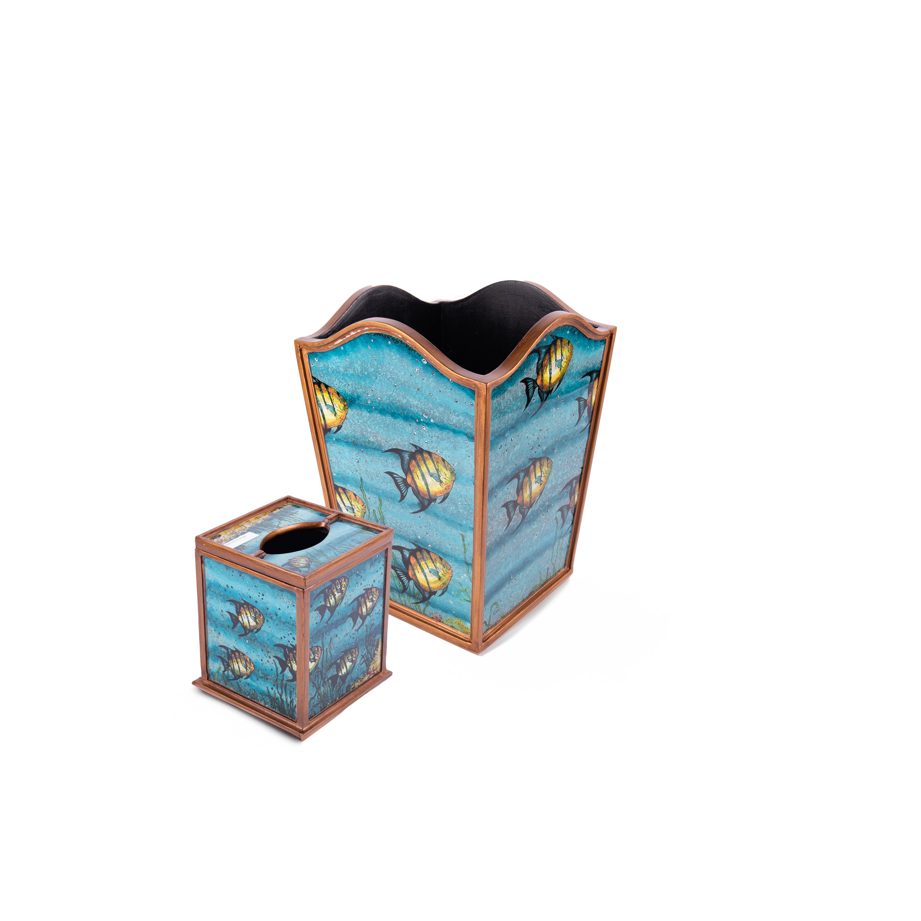 Robert M. Weiss Presents. A Set of Wastebasket & Tissue Box with Tropical Fish