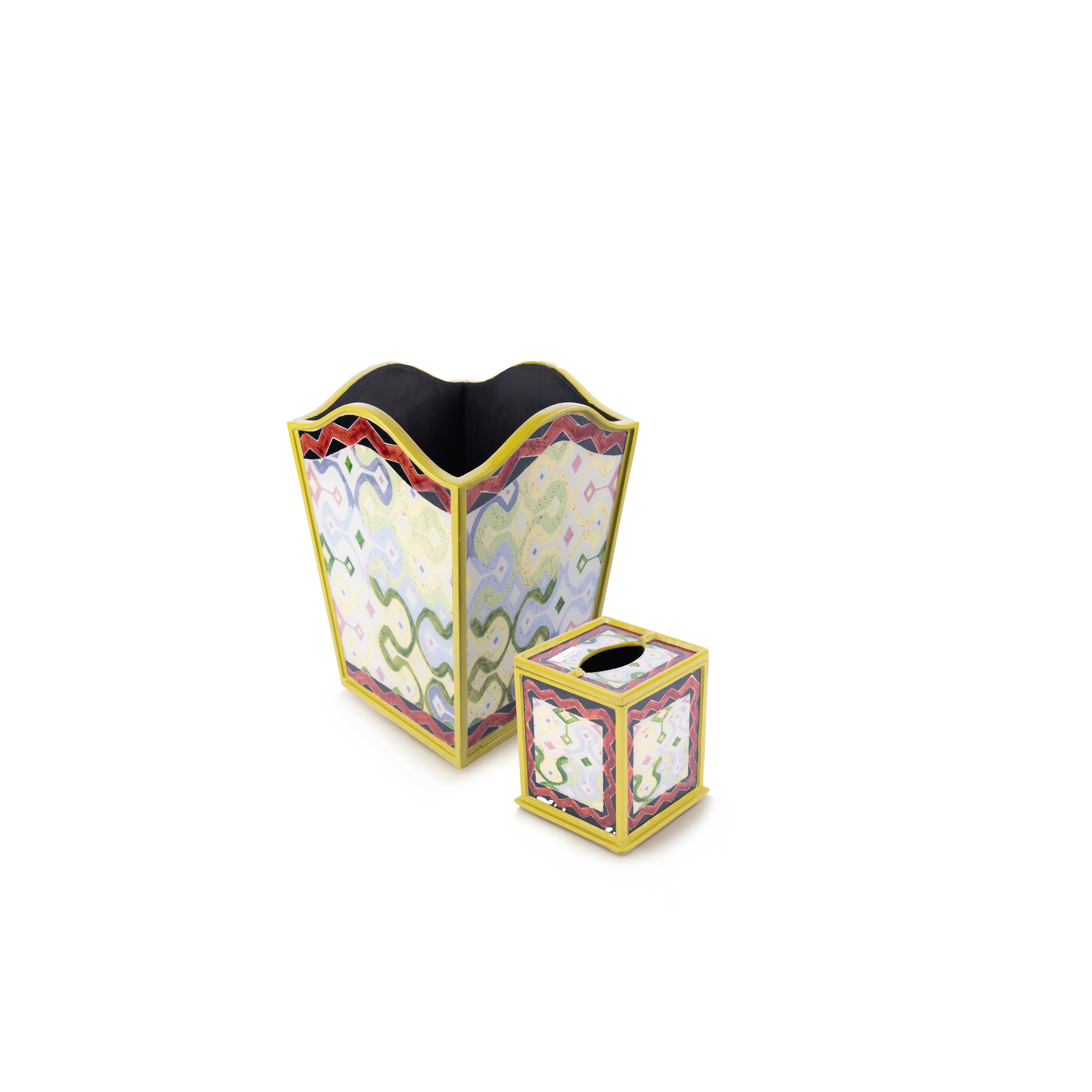 Robert M. Weiss Presents. A Set of Wastebasket & Tissue Box in Pastel Mosaic