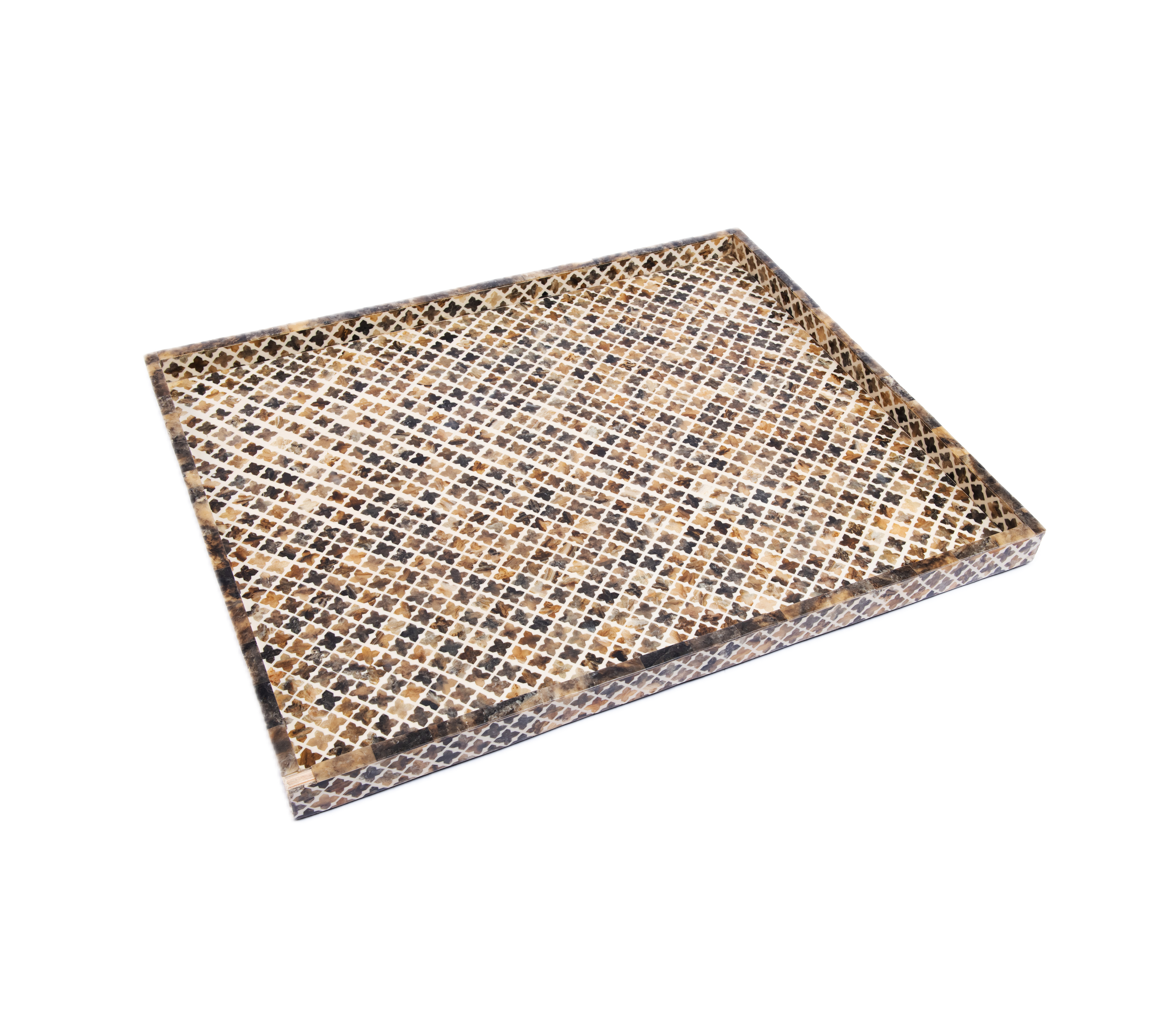 Bojay. Beige & Brown Decorative Tray in Bone & Wood. Large Size