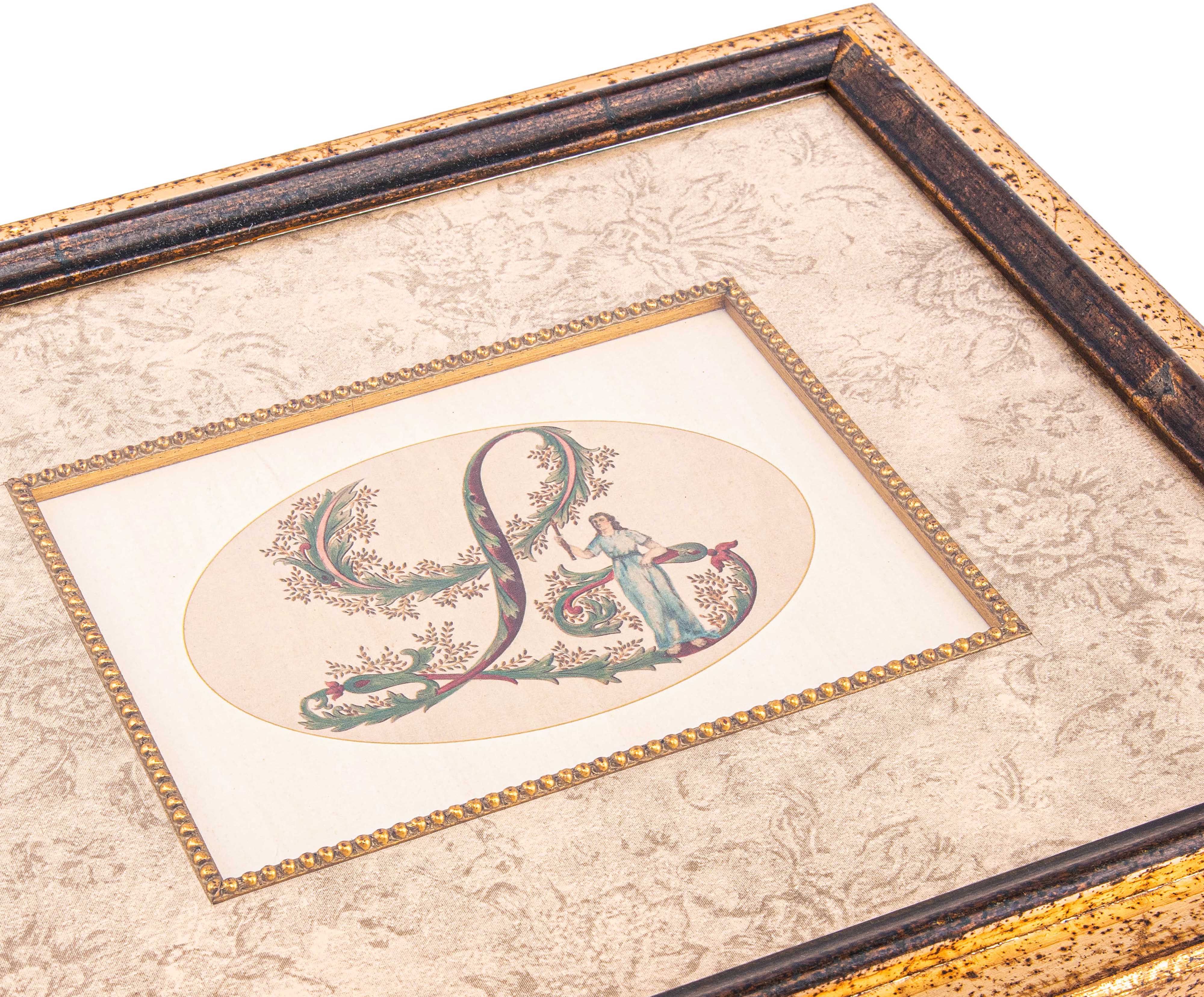 Anel. Gold Vintage Tableau with "Letter L". Large Size
