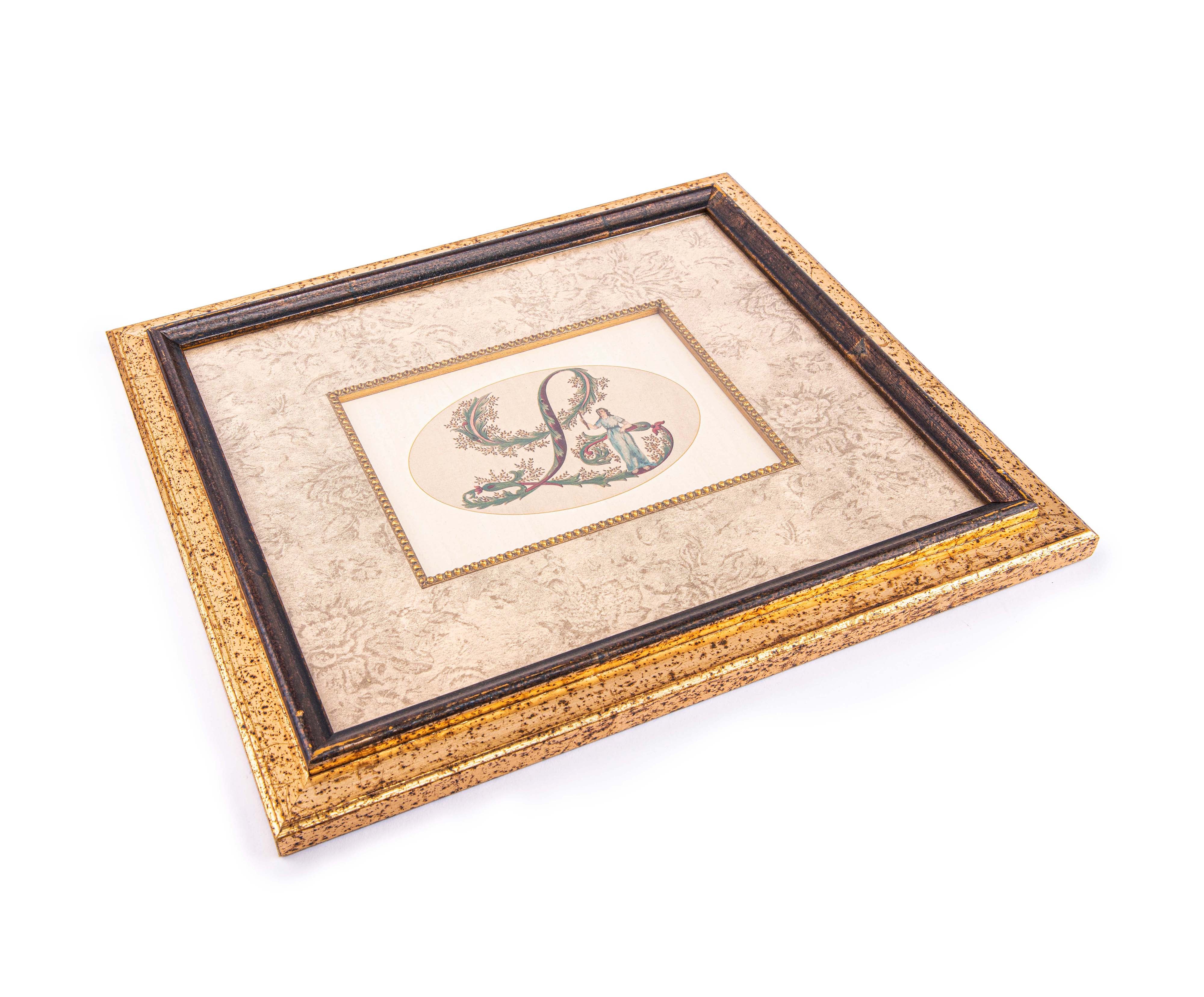 Anel. Gold Vintage Tableau with "Letter L". Large Size