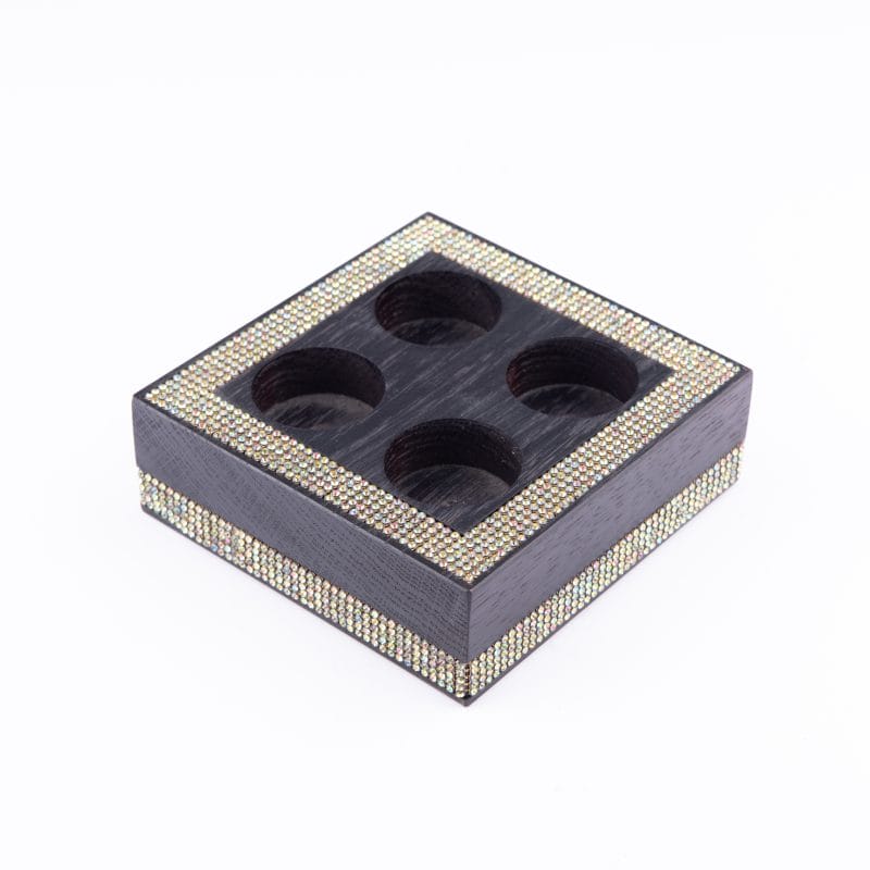 Sophie Villepigue. Dark Wood Candle Holder with Crystal Mesh